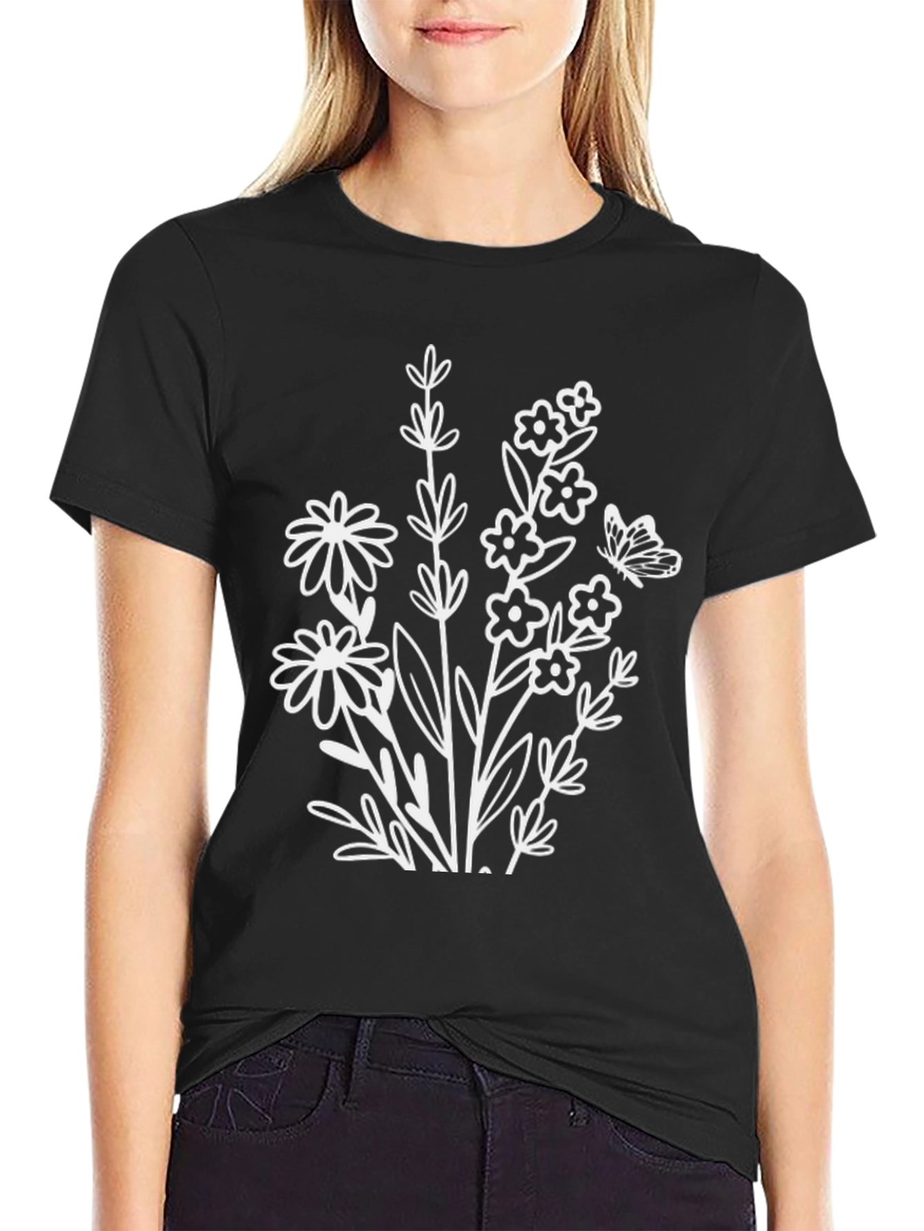 Floral Graphic Print Black T-Shirt