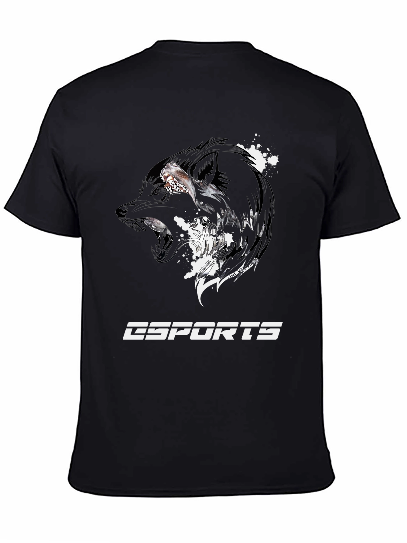 Esports Wolf Graphic Tee - Black Cotton T-Shirt