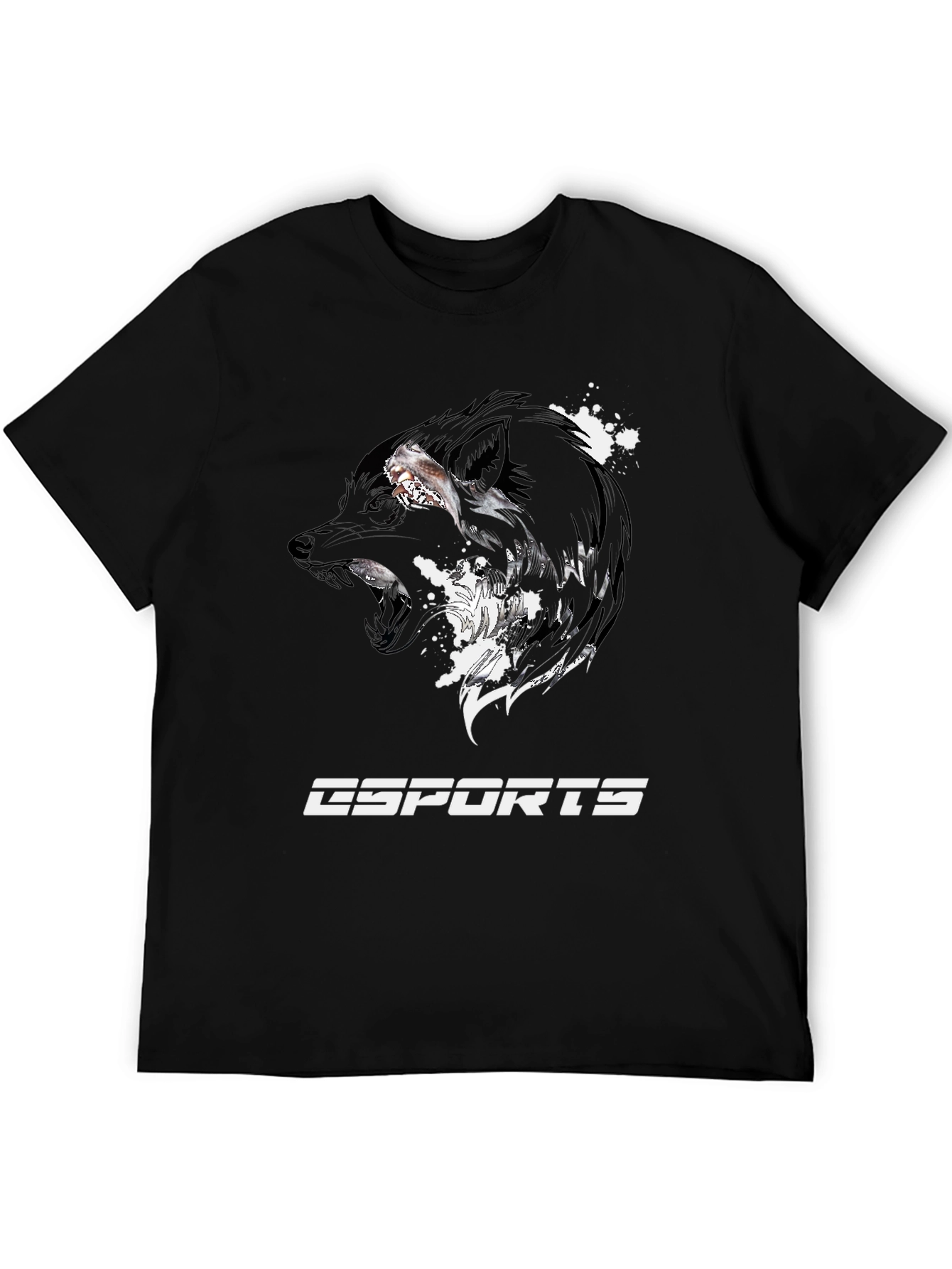 Esports Wolf Graphic Tee - Black Cotton T-Shirt