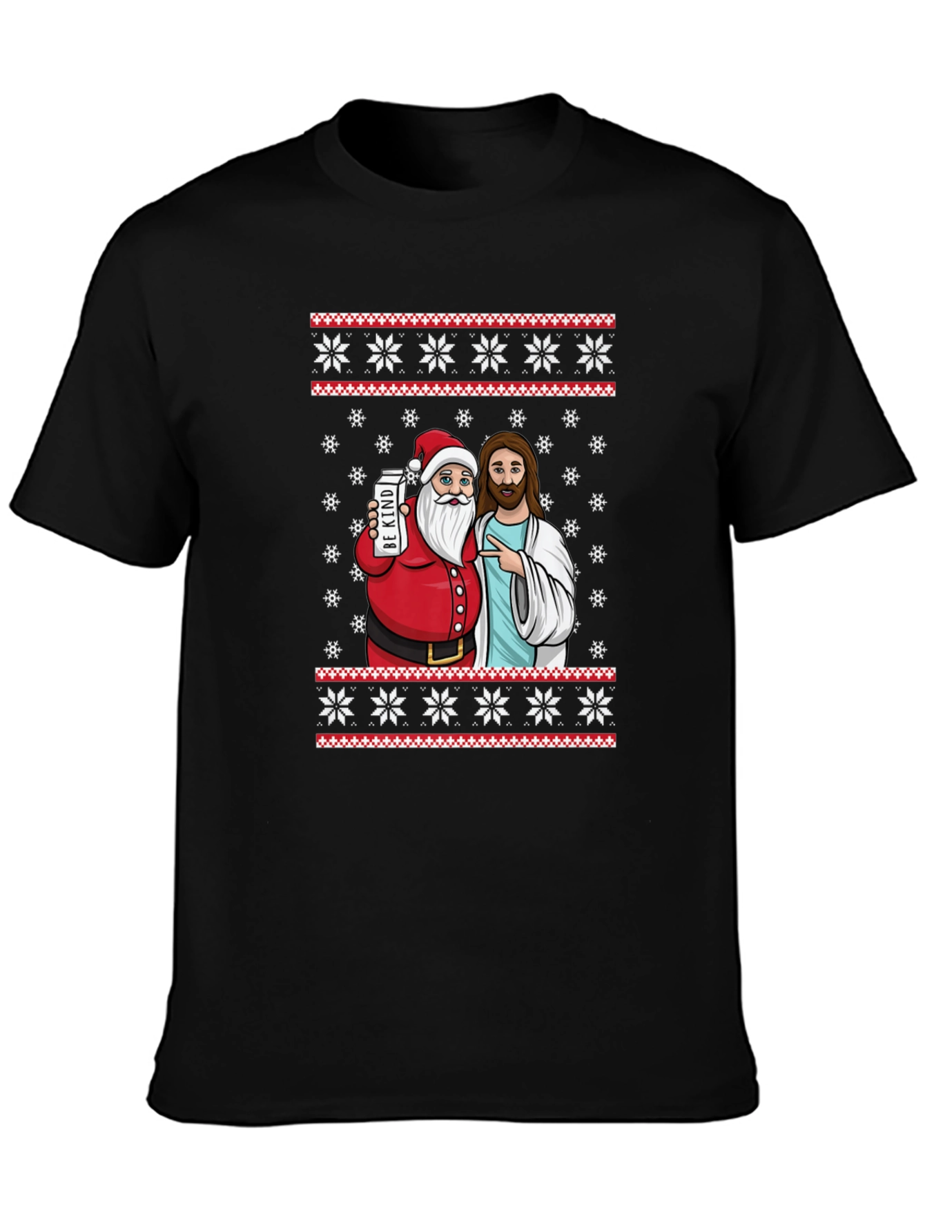 Funny Santa & Jesus Christmas Graphic T-Shirt