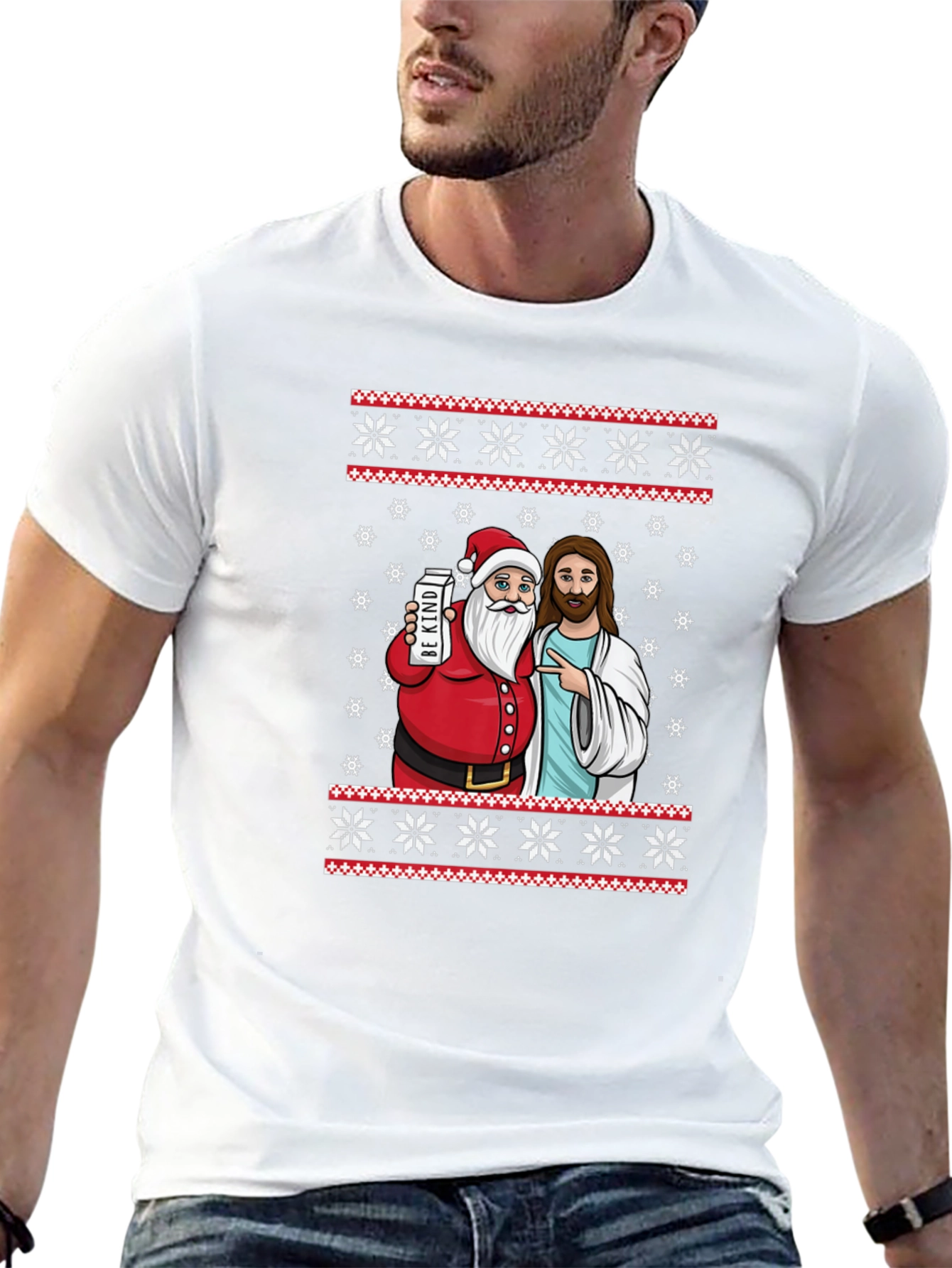 Funny Santa & Jesus Christmas Graphic T-Shirt