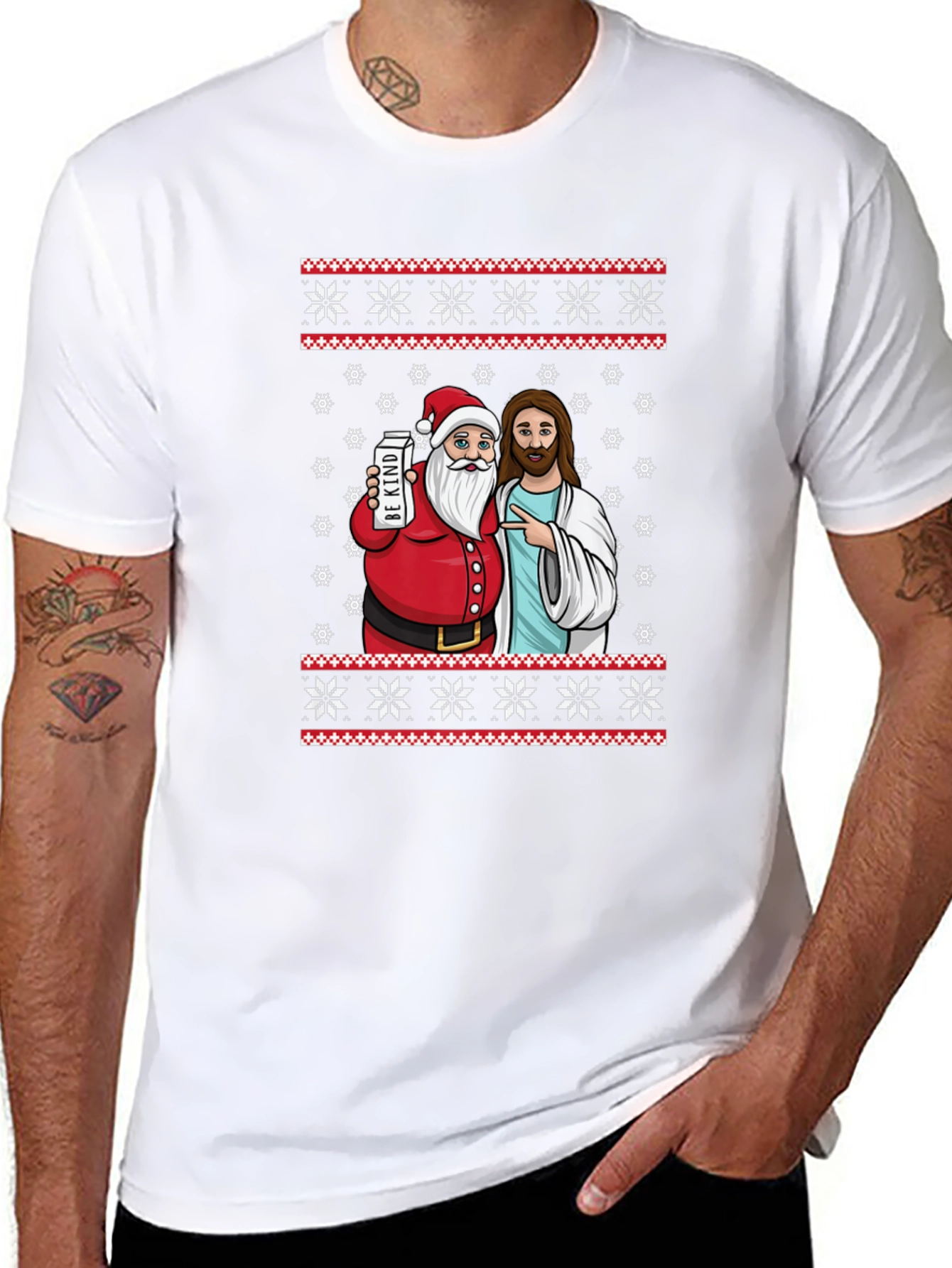 Funny Santa & Jesus Christmas Graphic T-Shirt