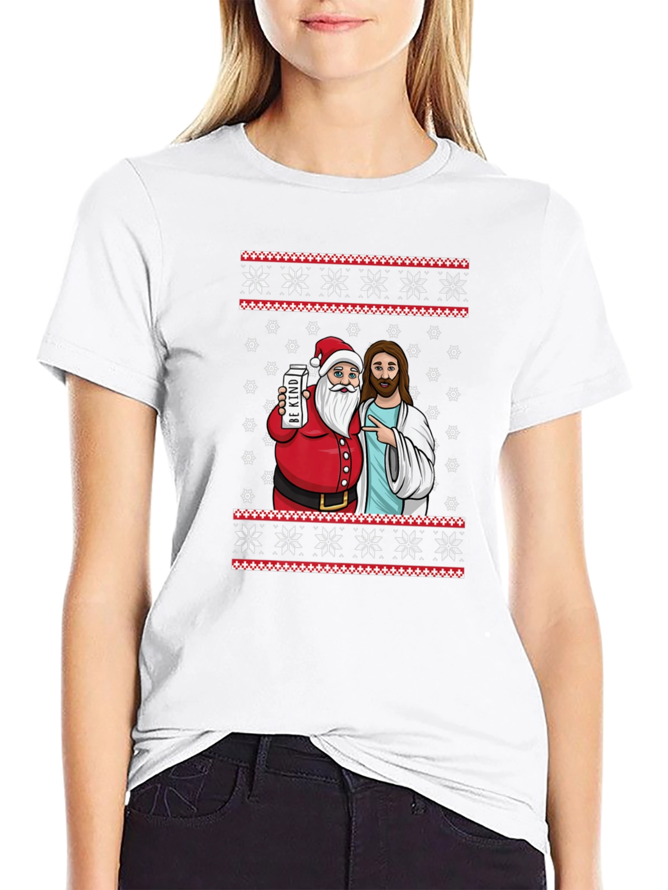Funny Santa & Jesus Christmas Graphic T-Shirt