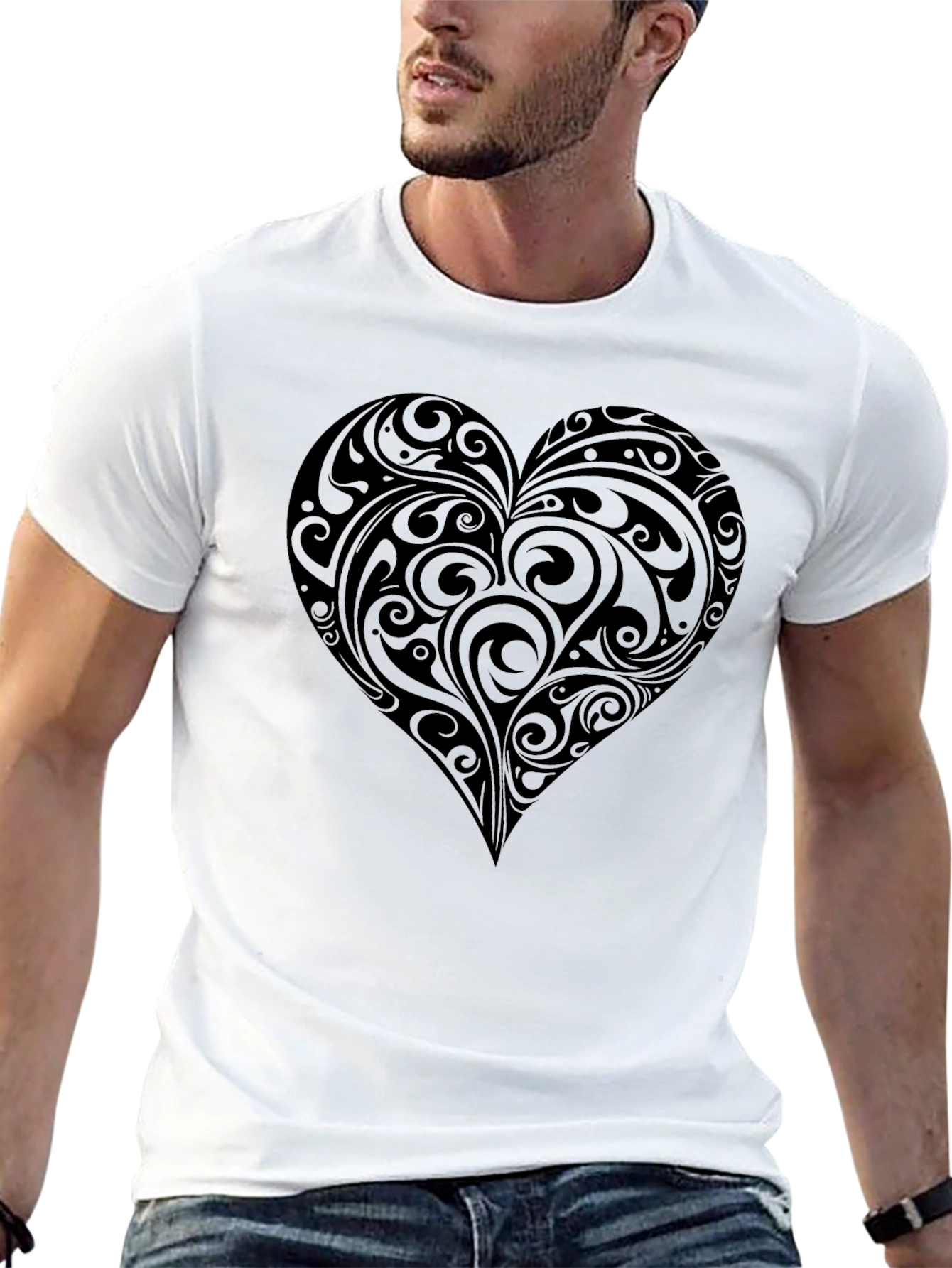 Heart Swirl Graphic Tee - Mens Black T-Shirt