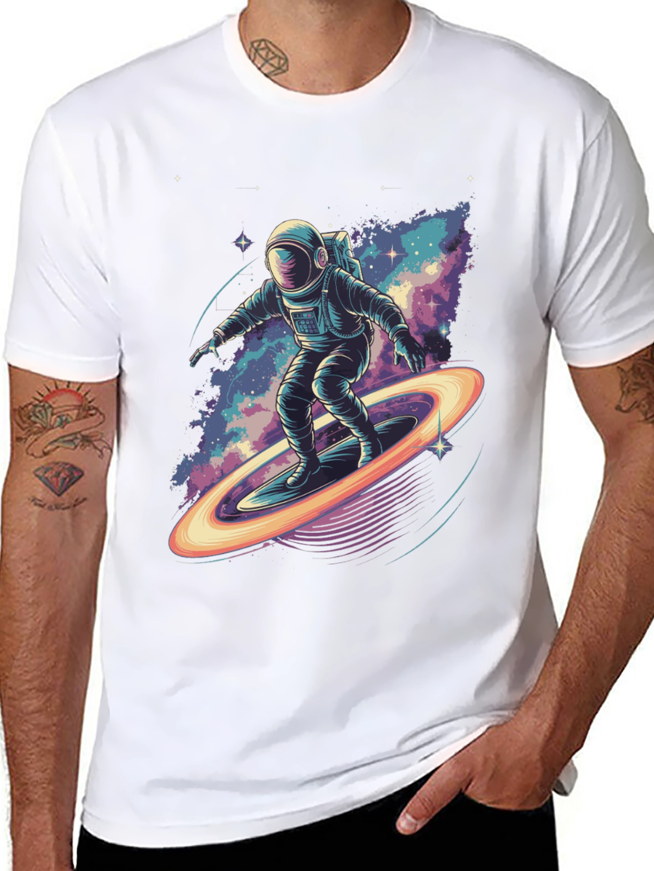 Astronaut Surfing T-Shirt - Space Galaxy Design
