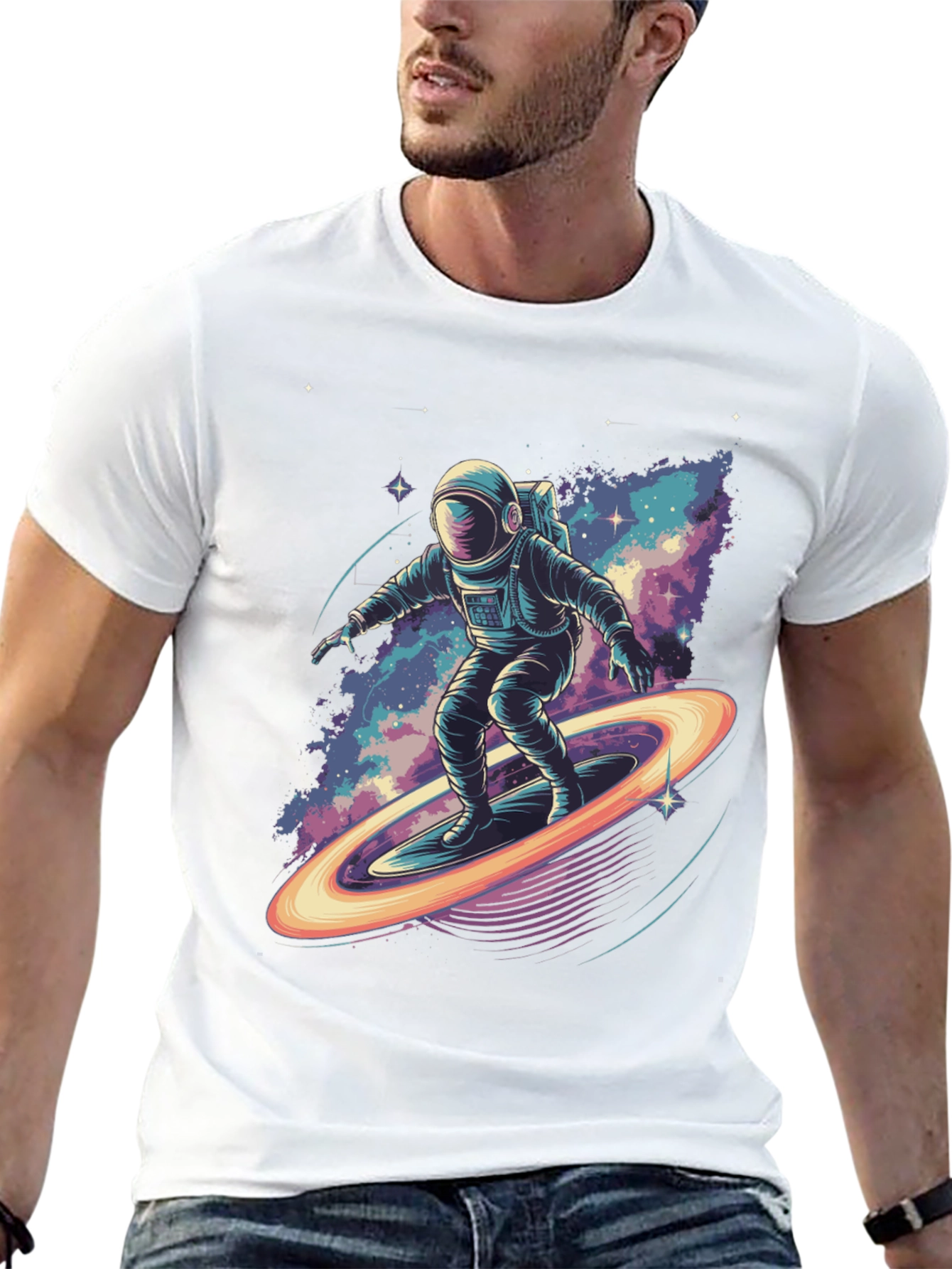 Astronaut Surfing T-Shirt - Space Galaxy Design