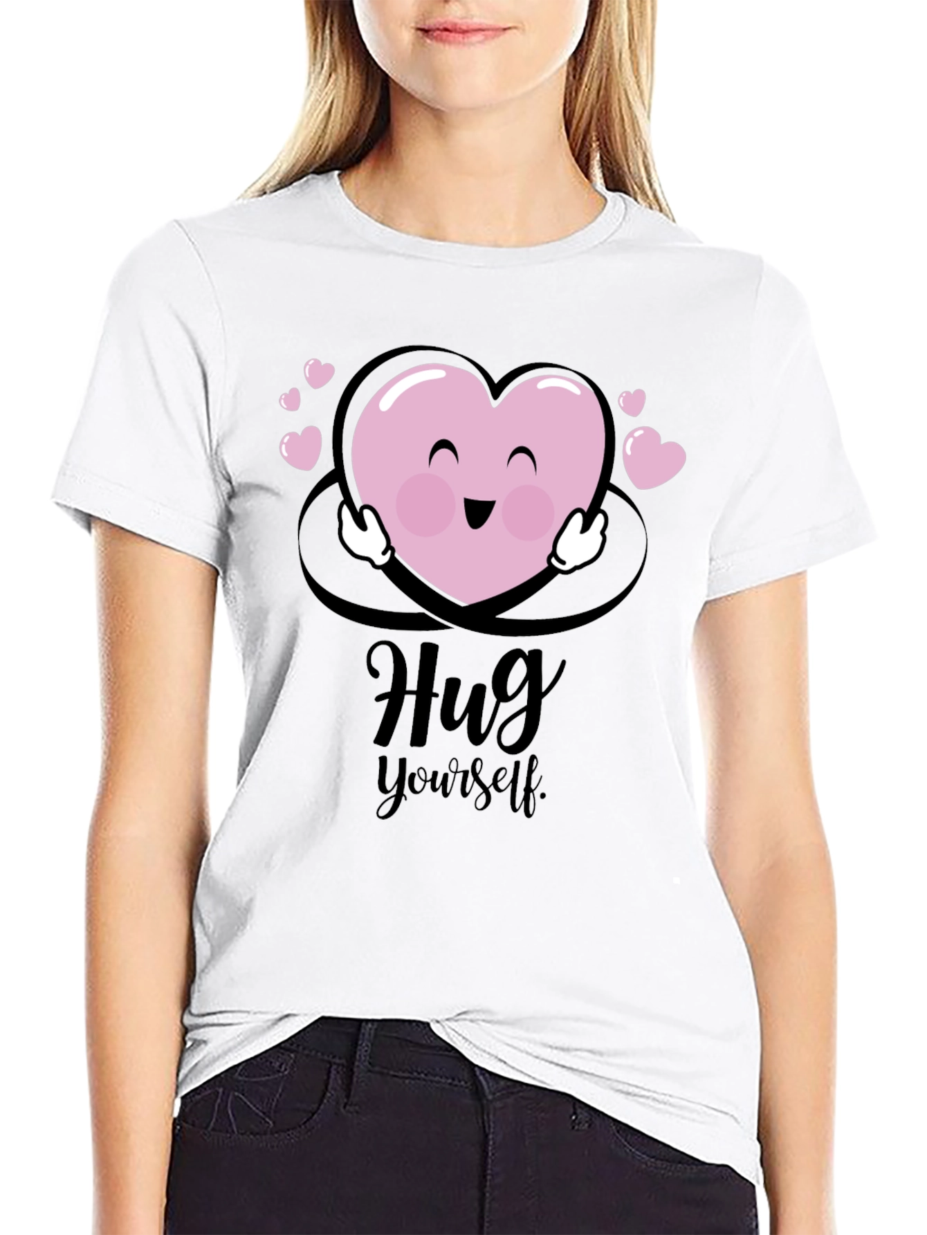 Hug Yourself Heart Graphic Black T-Shirt