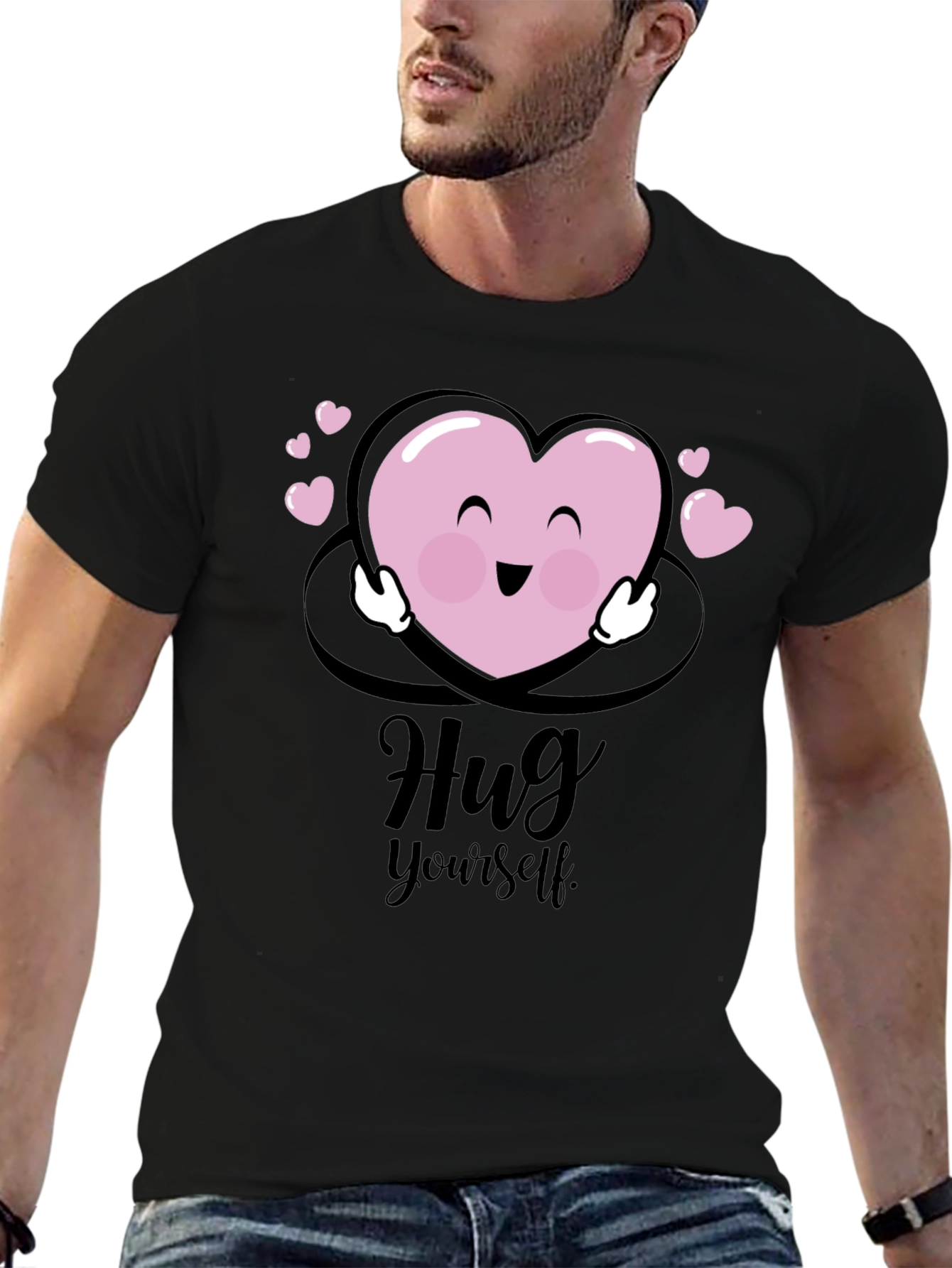 Hug Yourself Heart Graphic Black T-Shirt