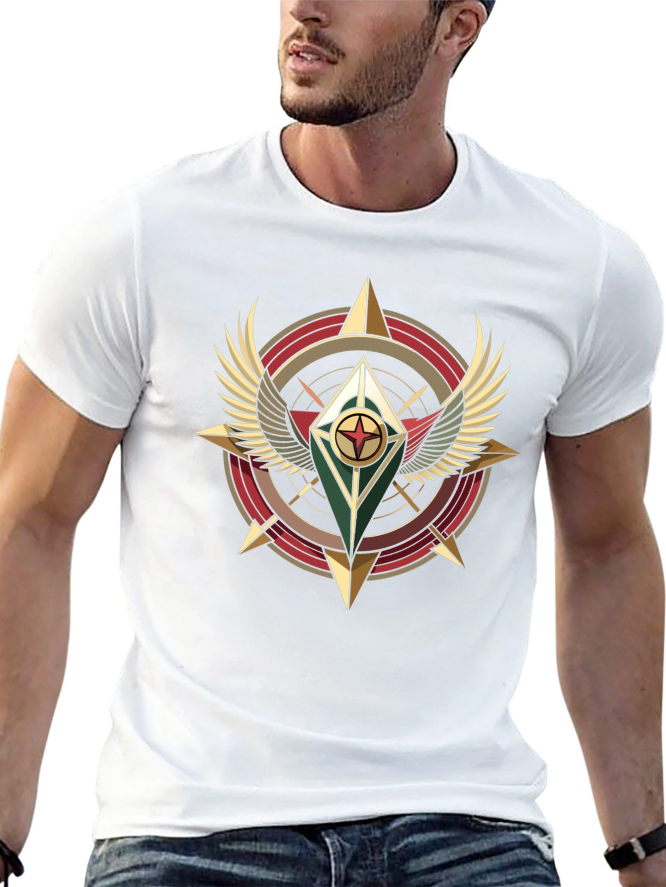 Winged Compass Graphic Tee - Black Cotton Shirt