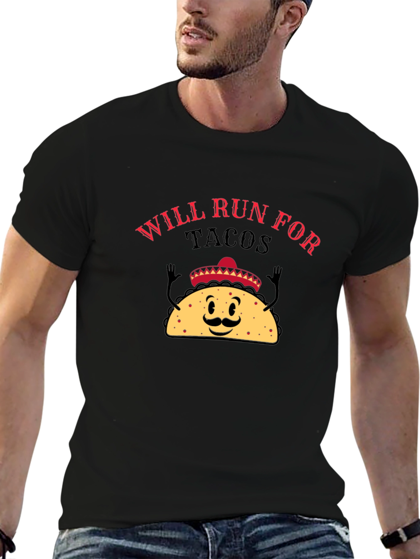 Will Run For Tacos Black Graphic T-Shirt