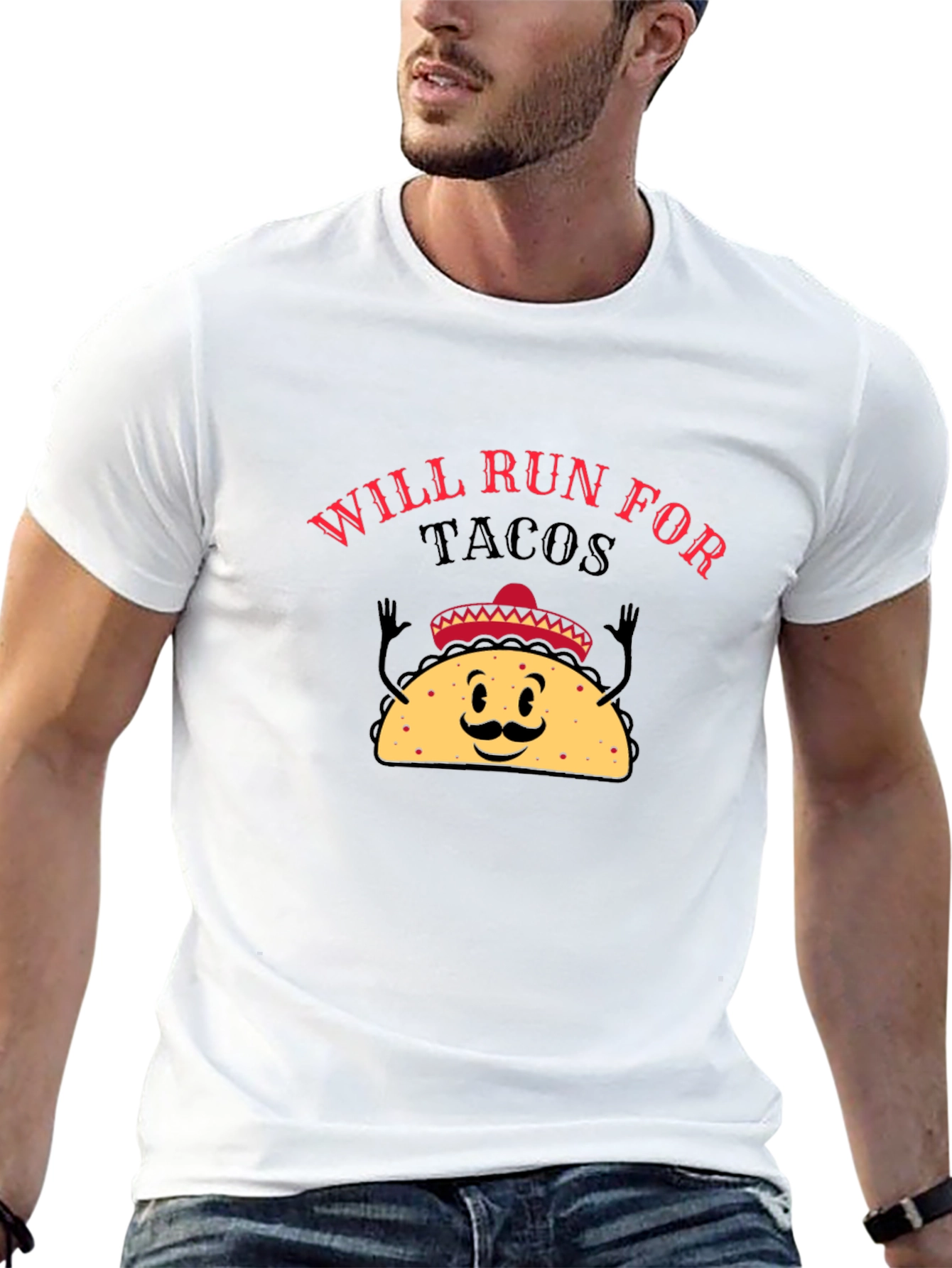 Will Run For Tacos Black Graphic T-Shirt