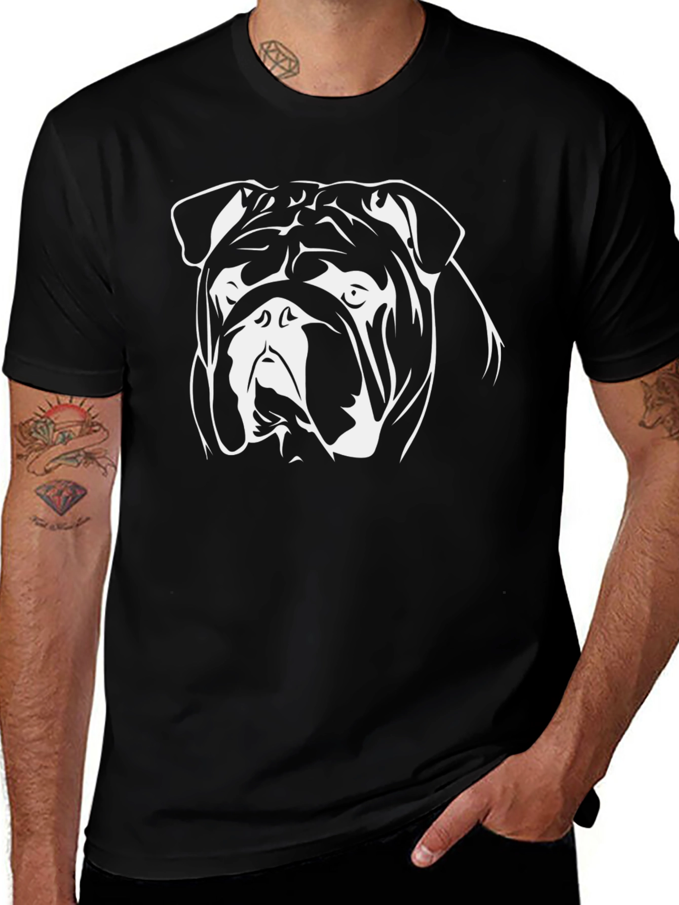 Bulldog Graphic Tee - Black Cotton Short Sleeve