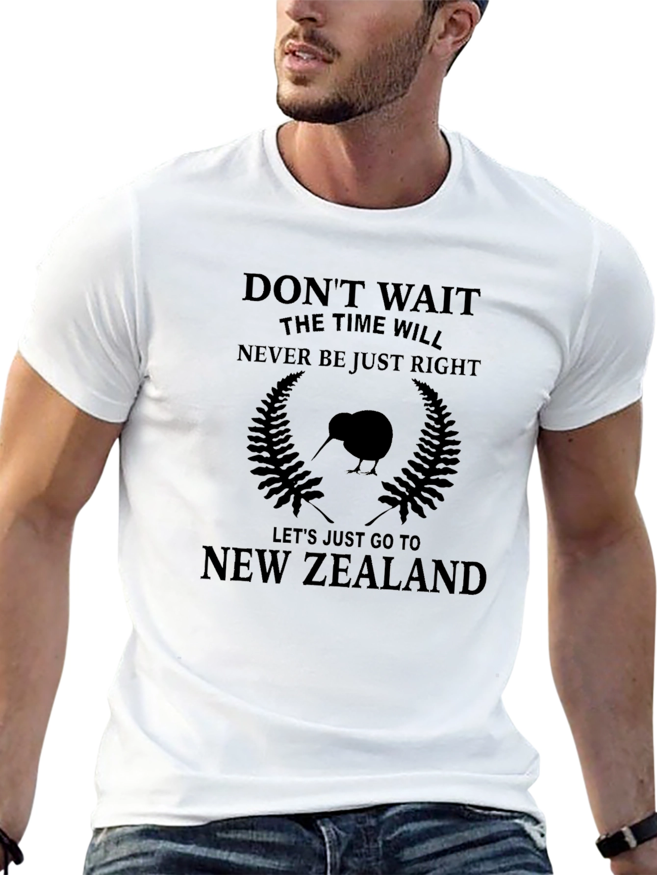 New Zealand Graphic T-Shirt - Kiwi Bird Fern Design