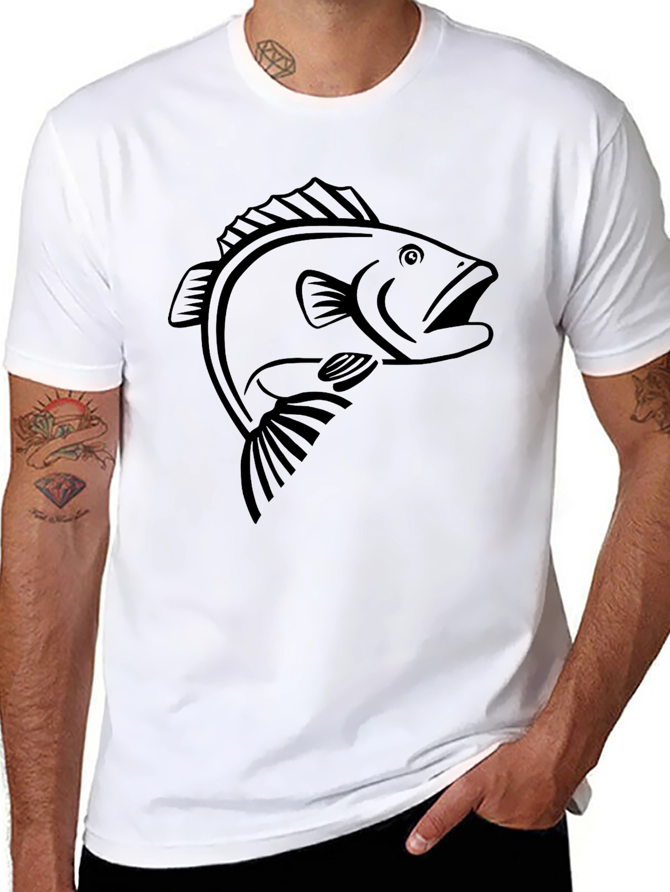 Black Bass Fish Graphic T-Shirt - Mens Casual Tee