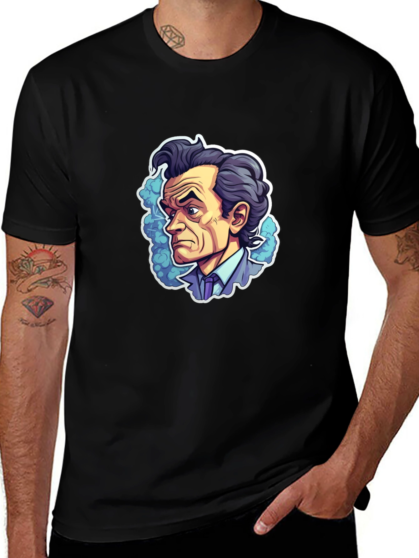 Cartoon Portrait Black T-Shirt