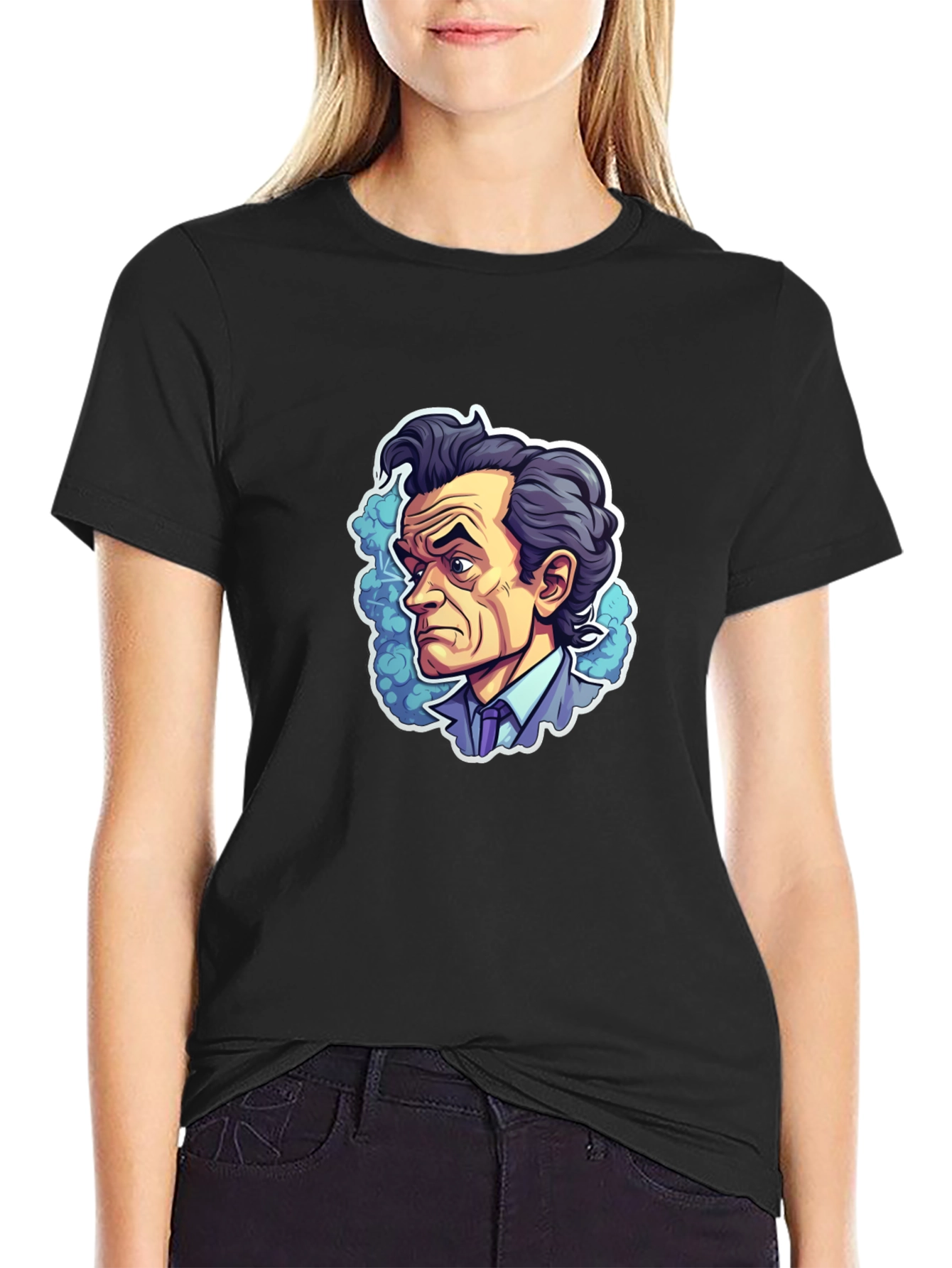 Cartoon Portrait Black T-Shirt