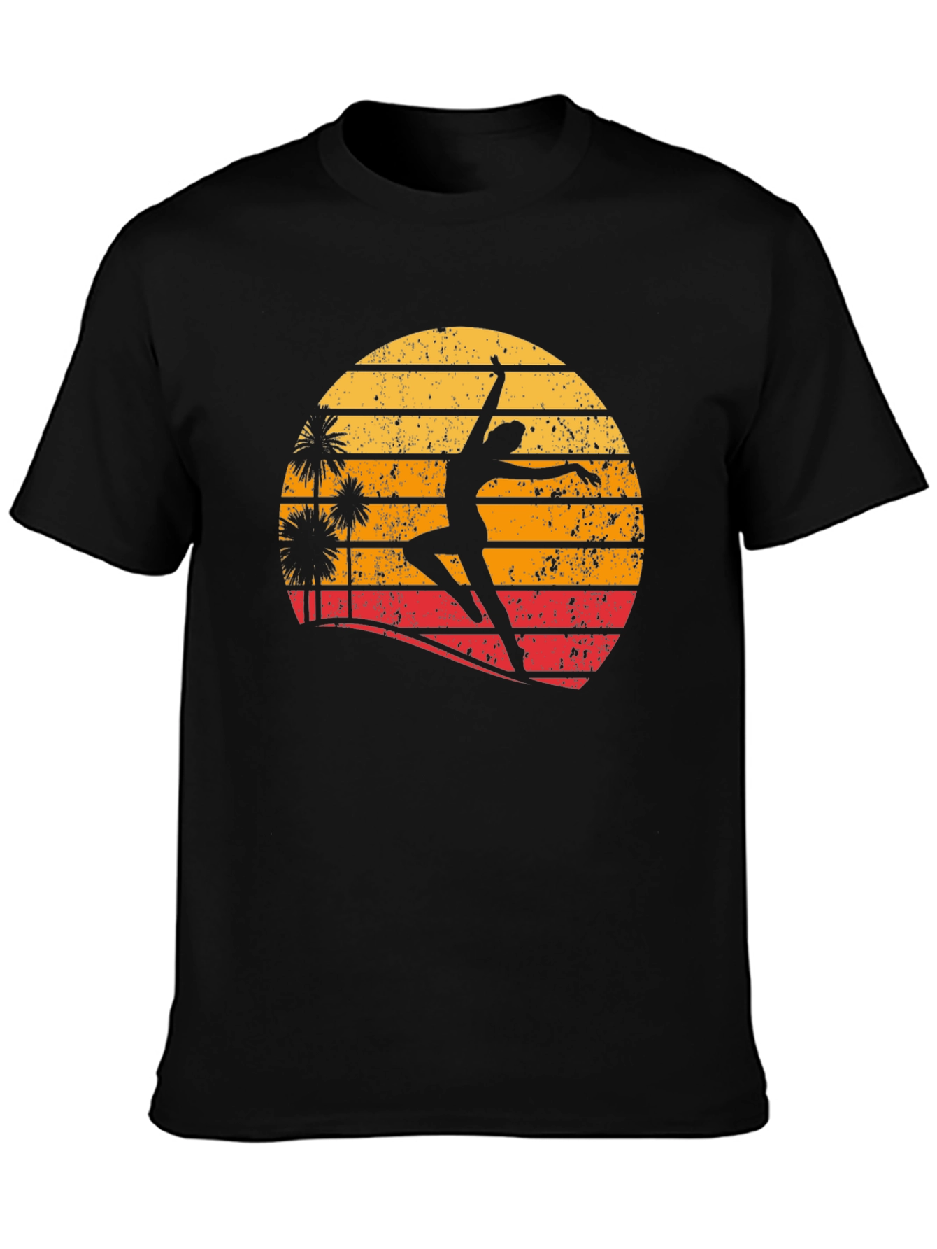 Retro Sunset Dancer Graphic Tee - Black