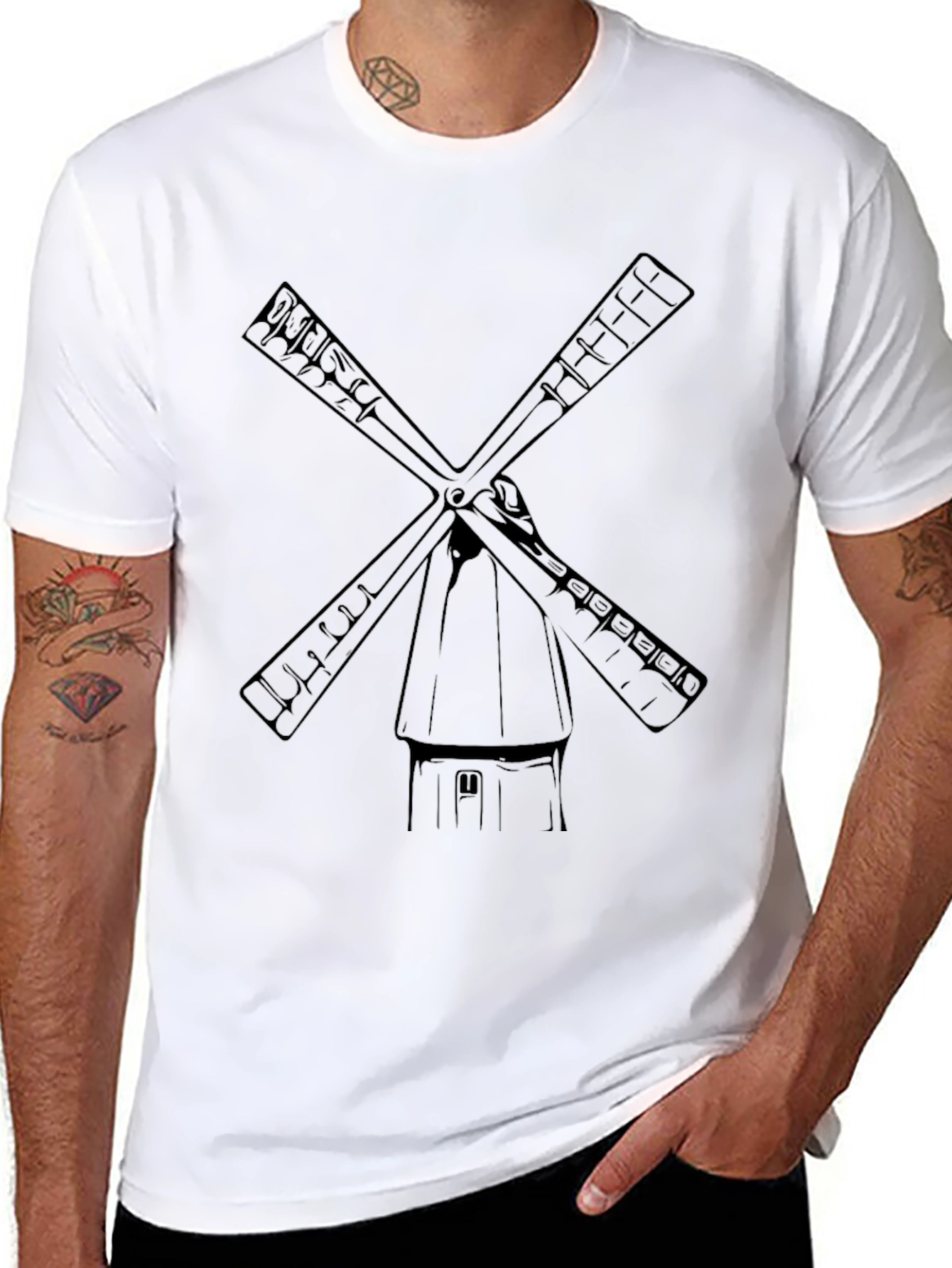 Mens Black Windmill Graphic Tee
