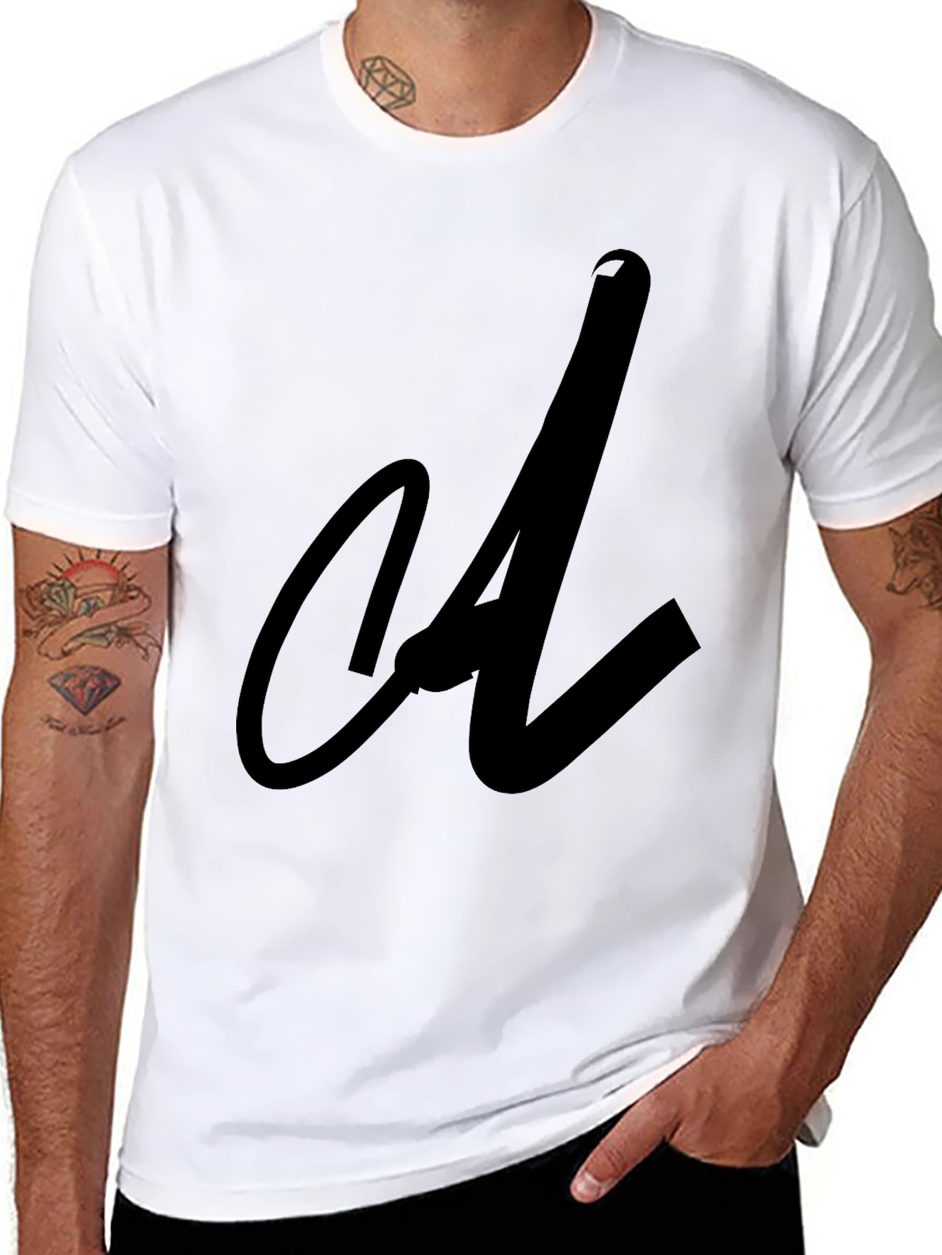 Black Tee with Abstract Initial Design