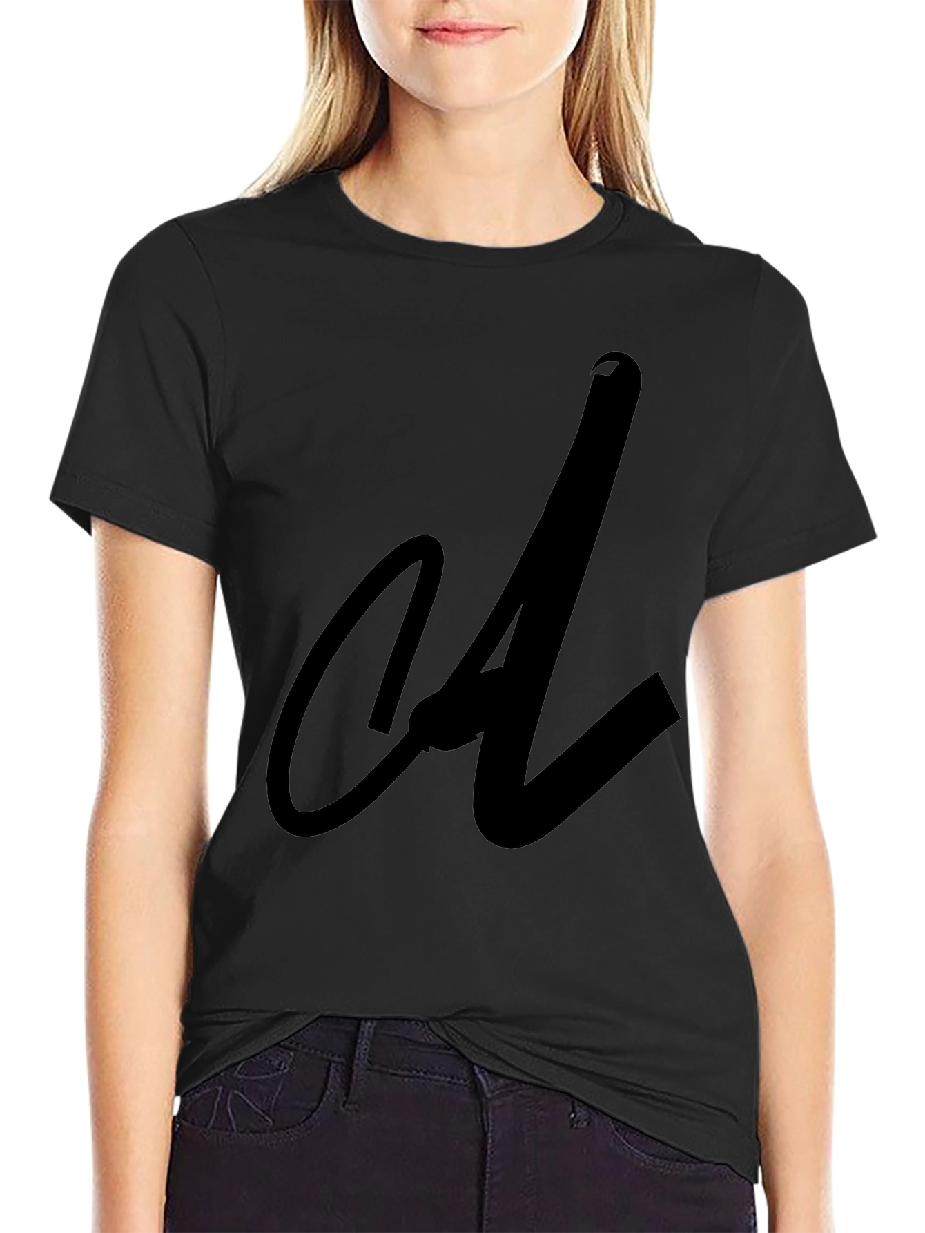 Black Tee with Abstract Initial Design
