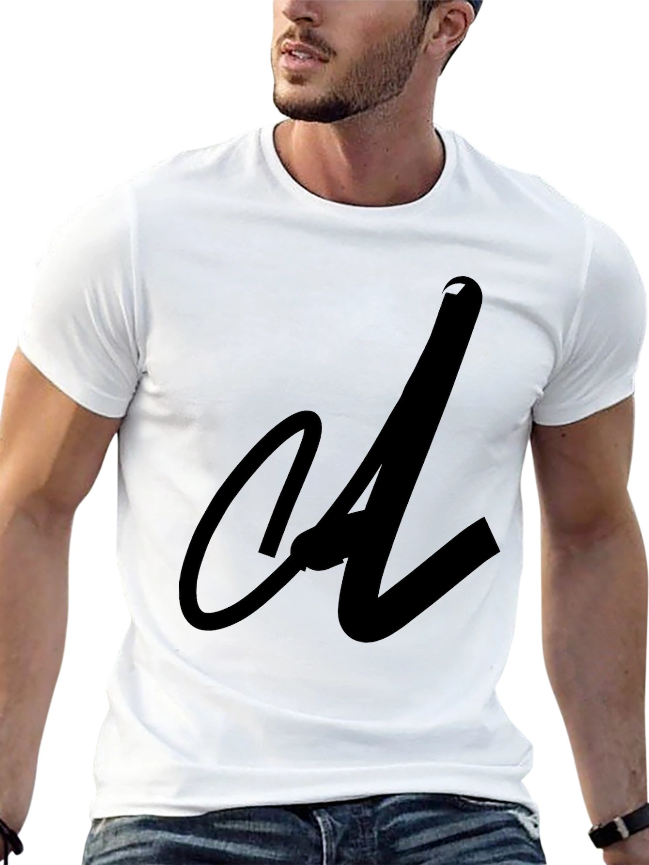 Black Tee with Abstract Initial Design