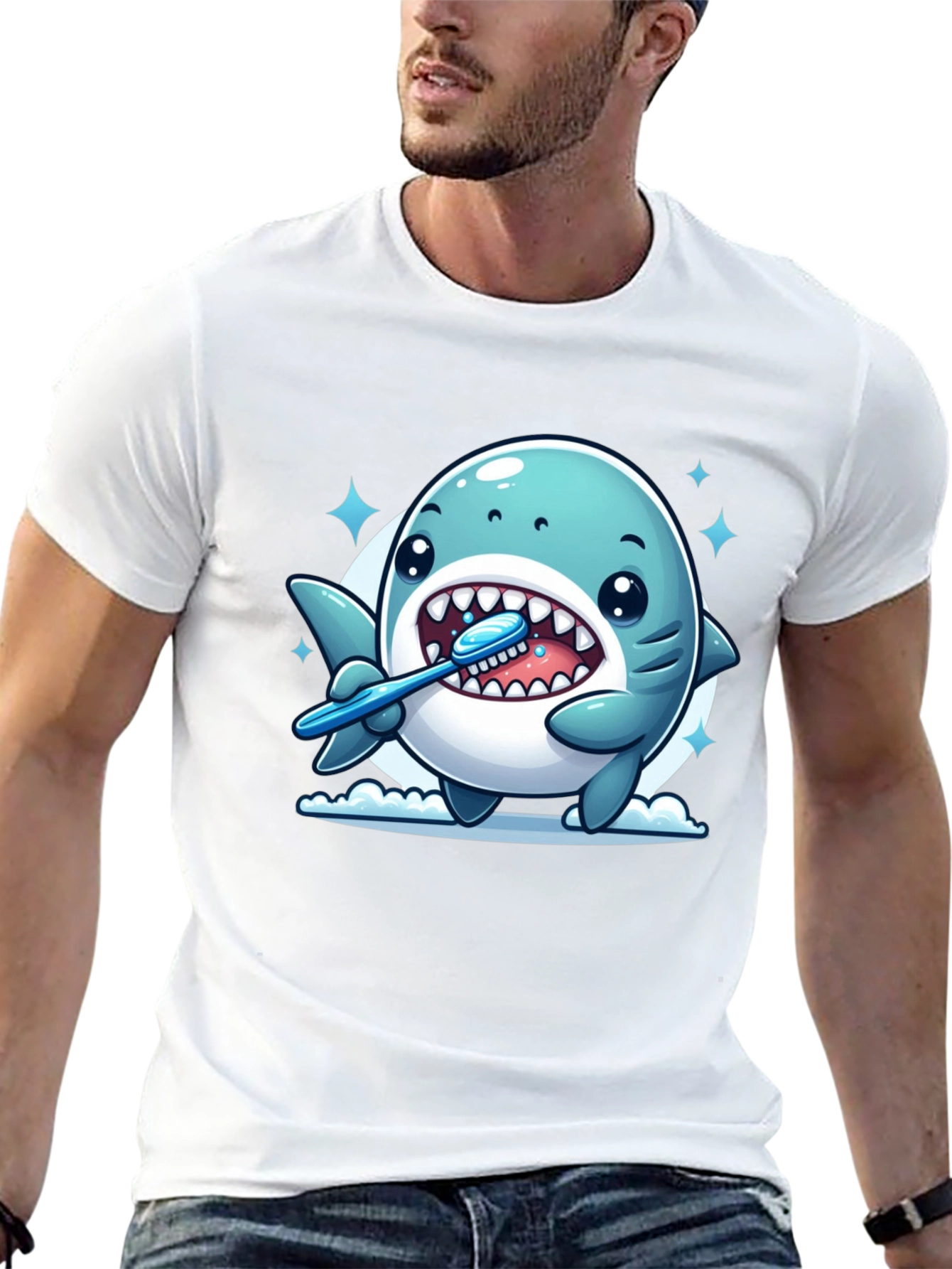 Cute Shark Brushing Teeth Graphic Tee