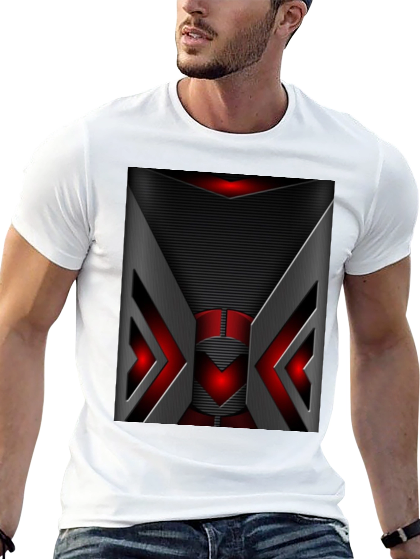 Futuristic Red & Gray Graphic T-Shirt
