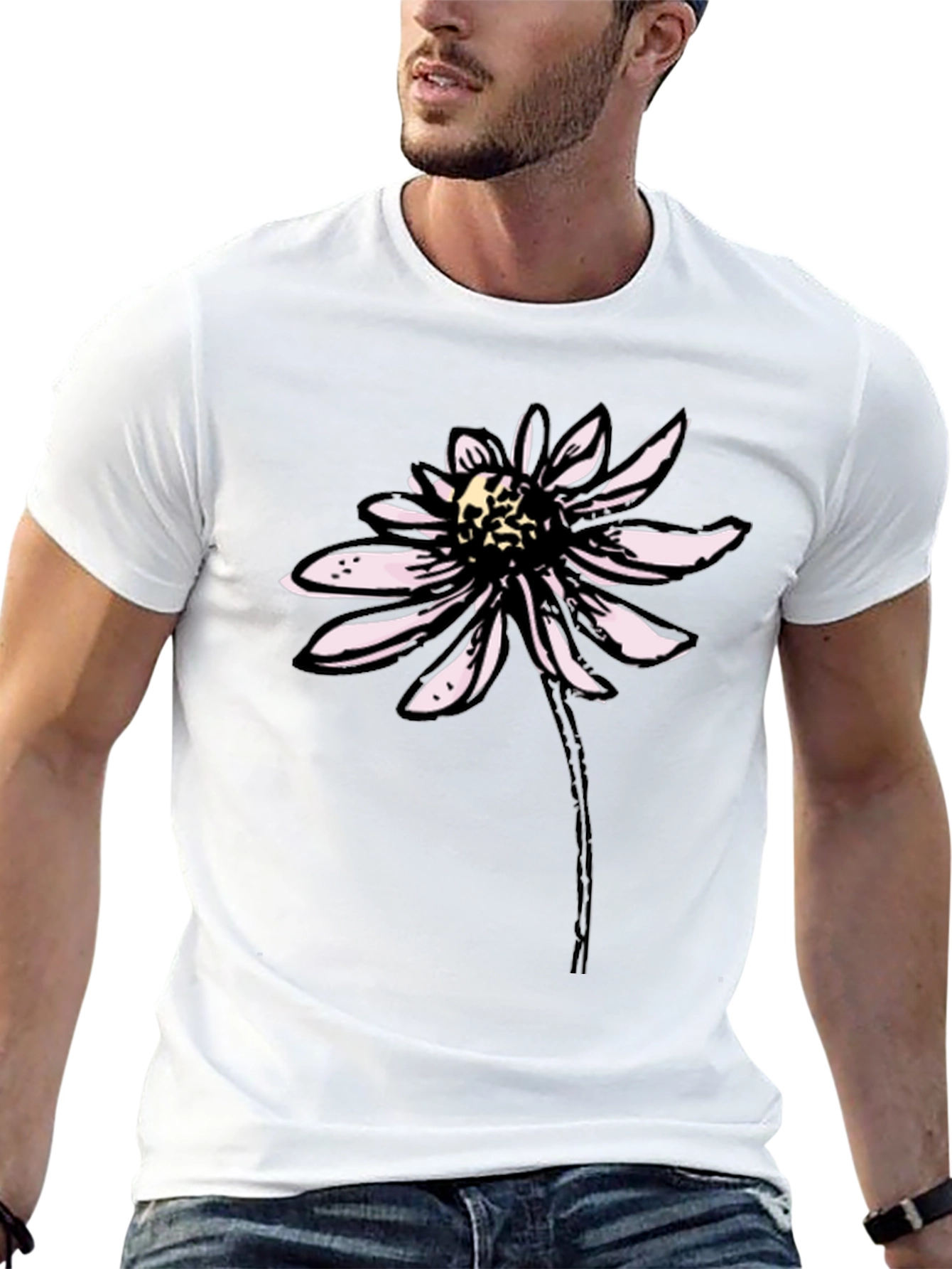 Black T-Shirt with Floral Graphic Print