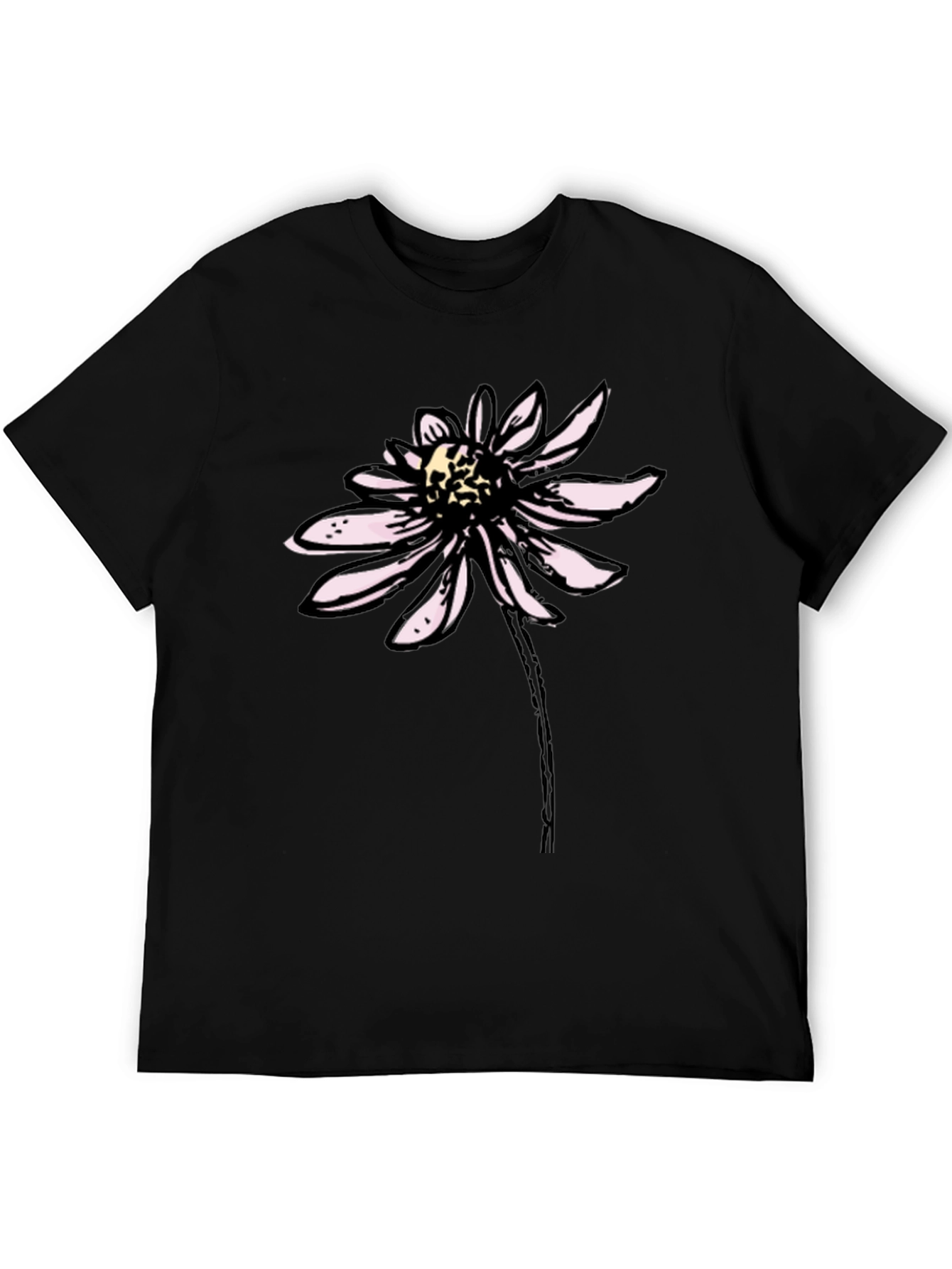 Black T-Shirt with Floral Graphic Print