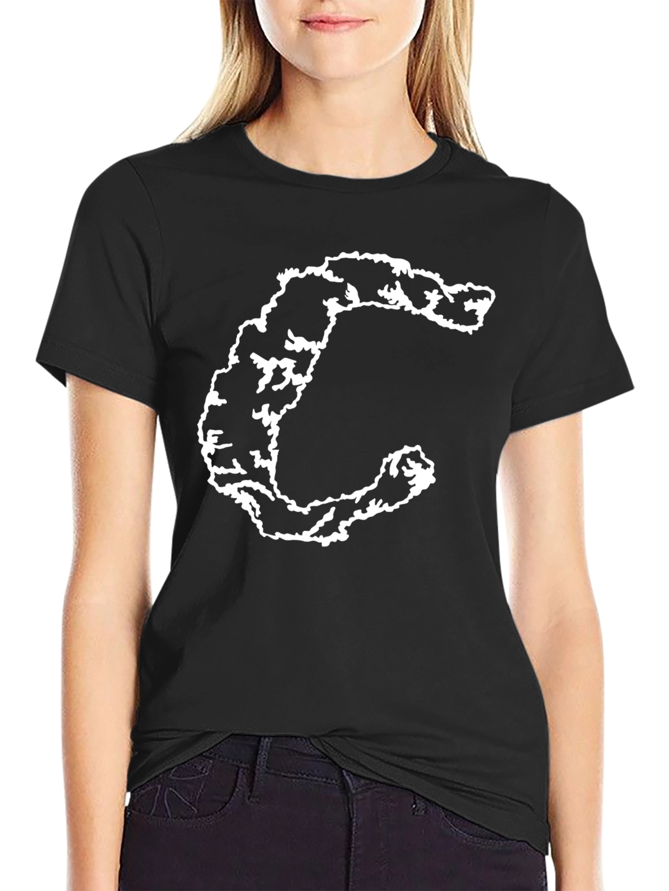 Black T-Shirt with Distressed C Graphic