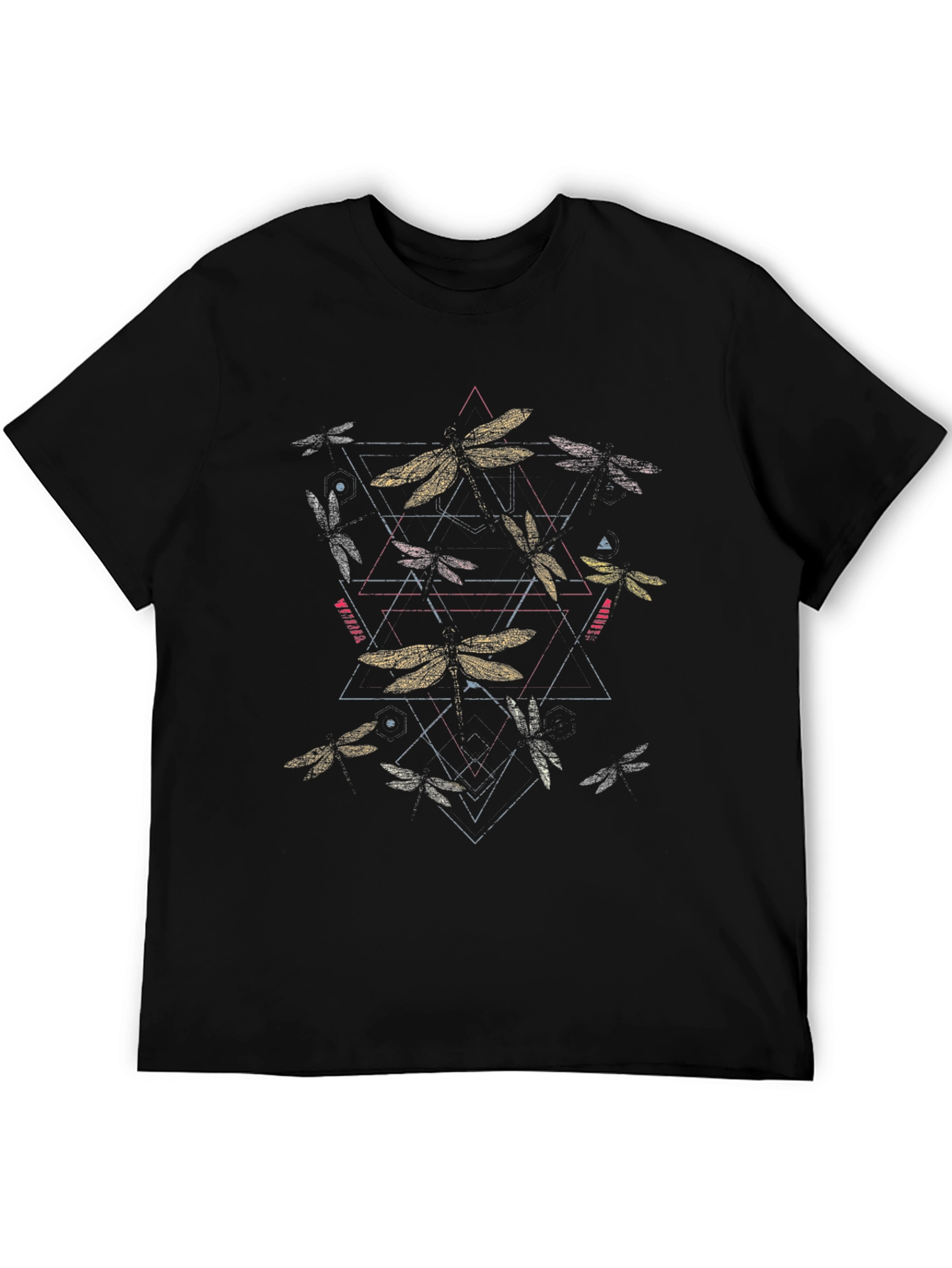 Geometric Dragonfly Graphic Tee - Black
