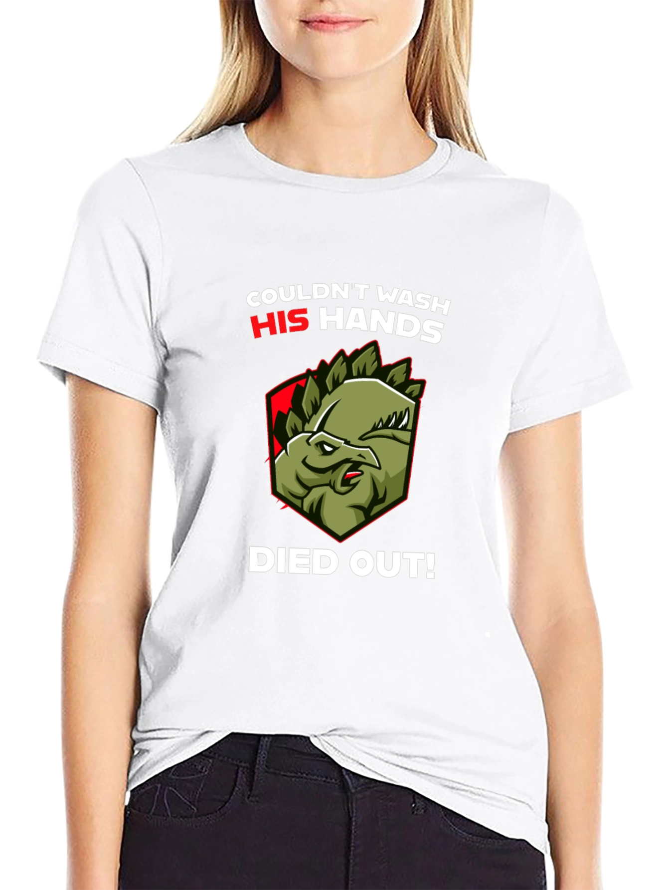 Couldnt Wash Hands Dinosaur T-Shirt Funny Graphic Tee