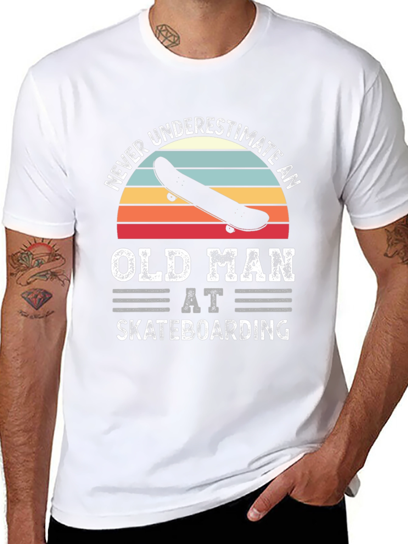 Never Underestimate Old Man Skateboarding Graphic Tee