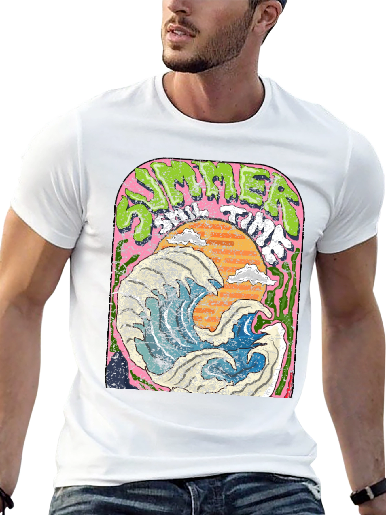 Summer Time Wave Graphic Black T-Shirt