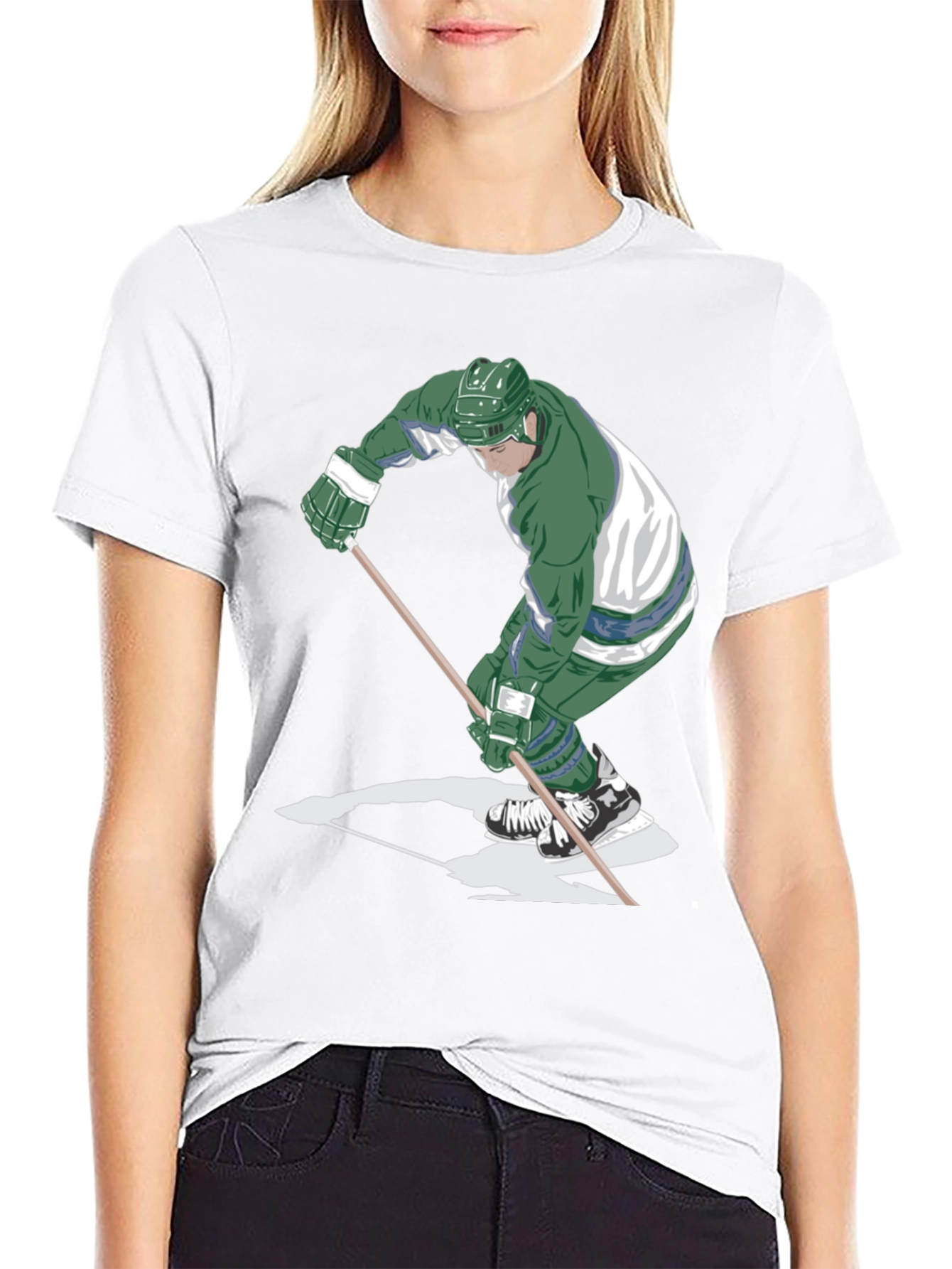 Hockey Player Graphic Tee - Black Cotton T-Shirt