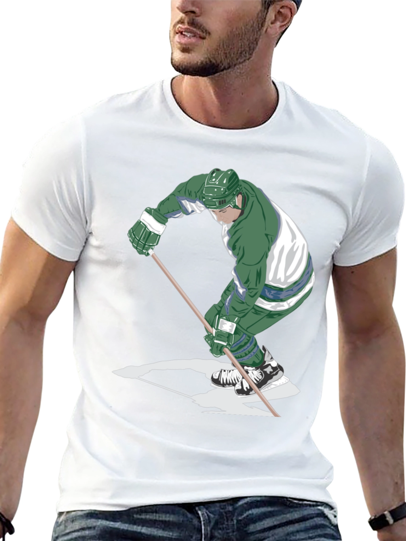 Hockey Player Graphic Tee - Black Cotton T-Shirt
