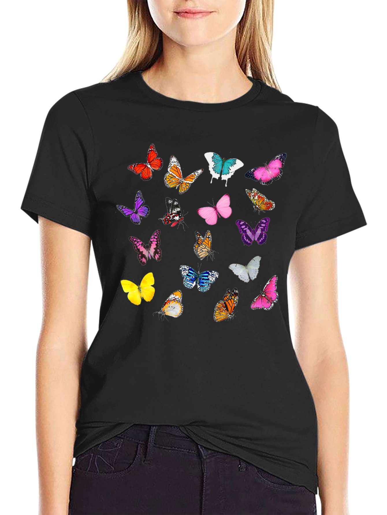 Butterfly Graphic Print Black T-Shirt