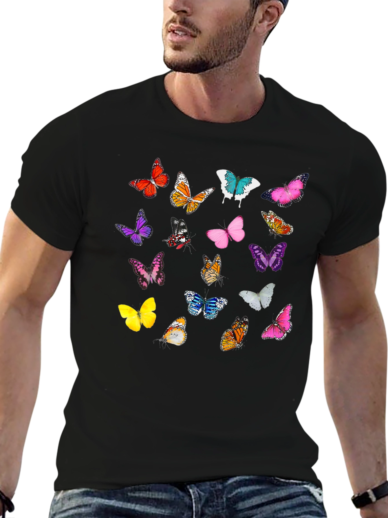 Butterfly Graphic Print Black T-Shirt