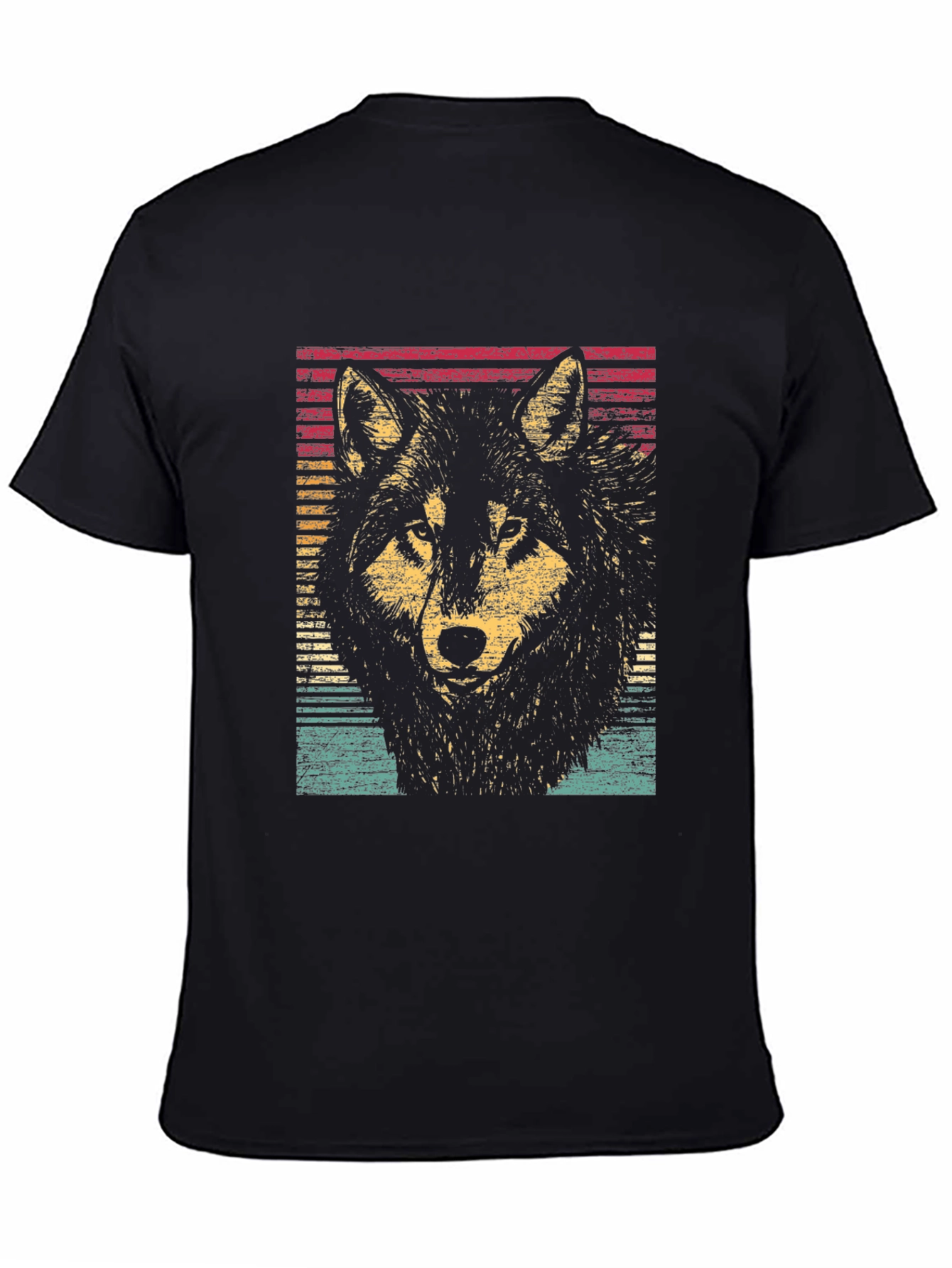 Retro Wolf Graphic Black T-Shirt