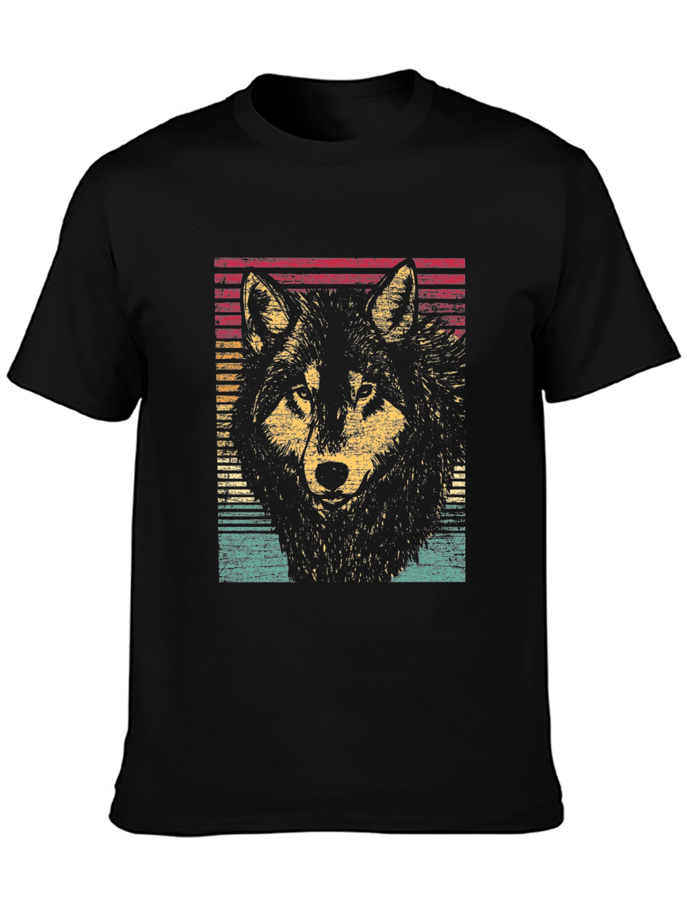 Retro Wolf Graphic Black T-Shirt