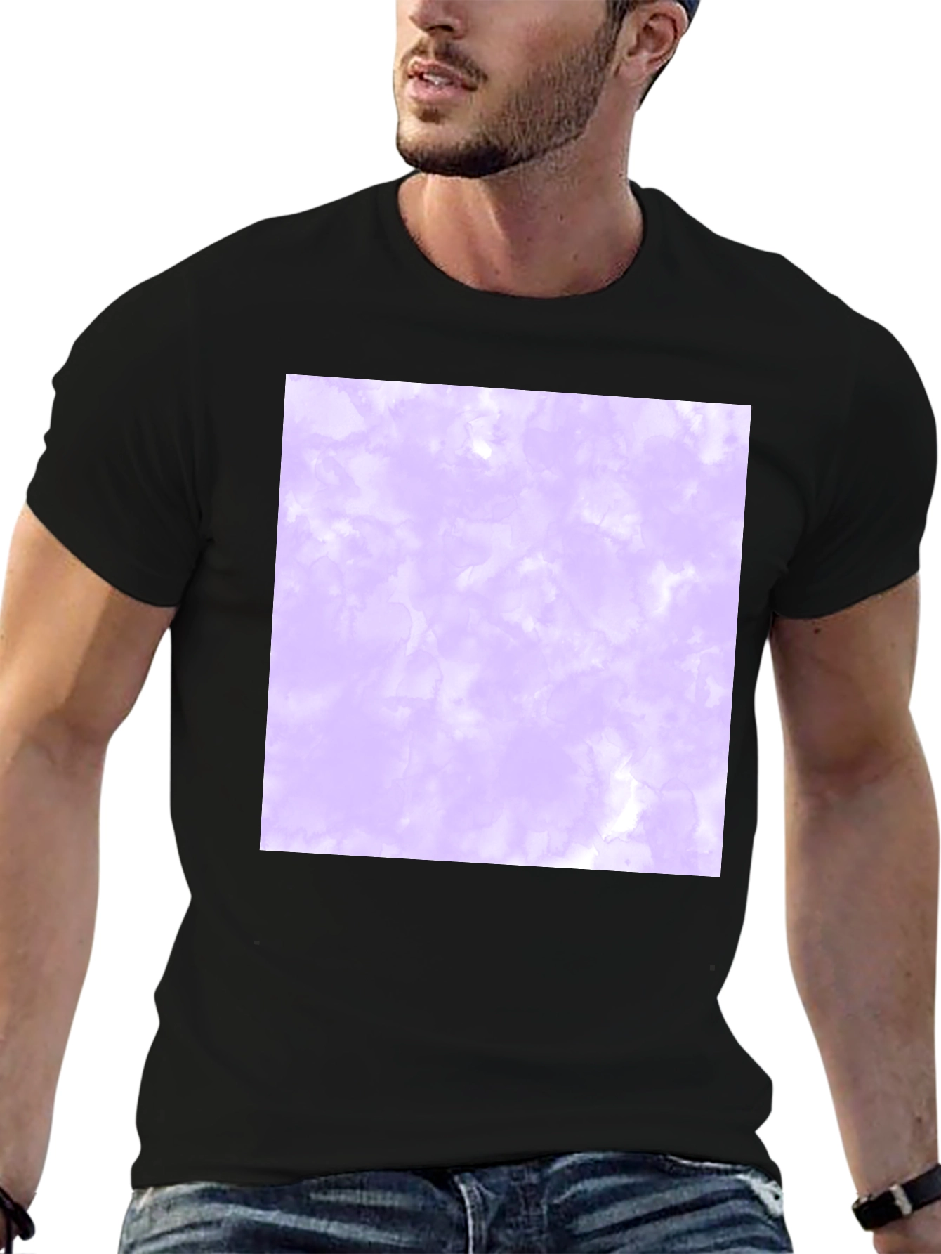 Mens Black T-Shirt with Abstract Purple Design