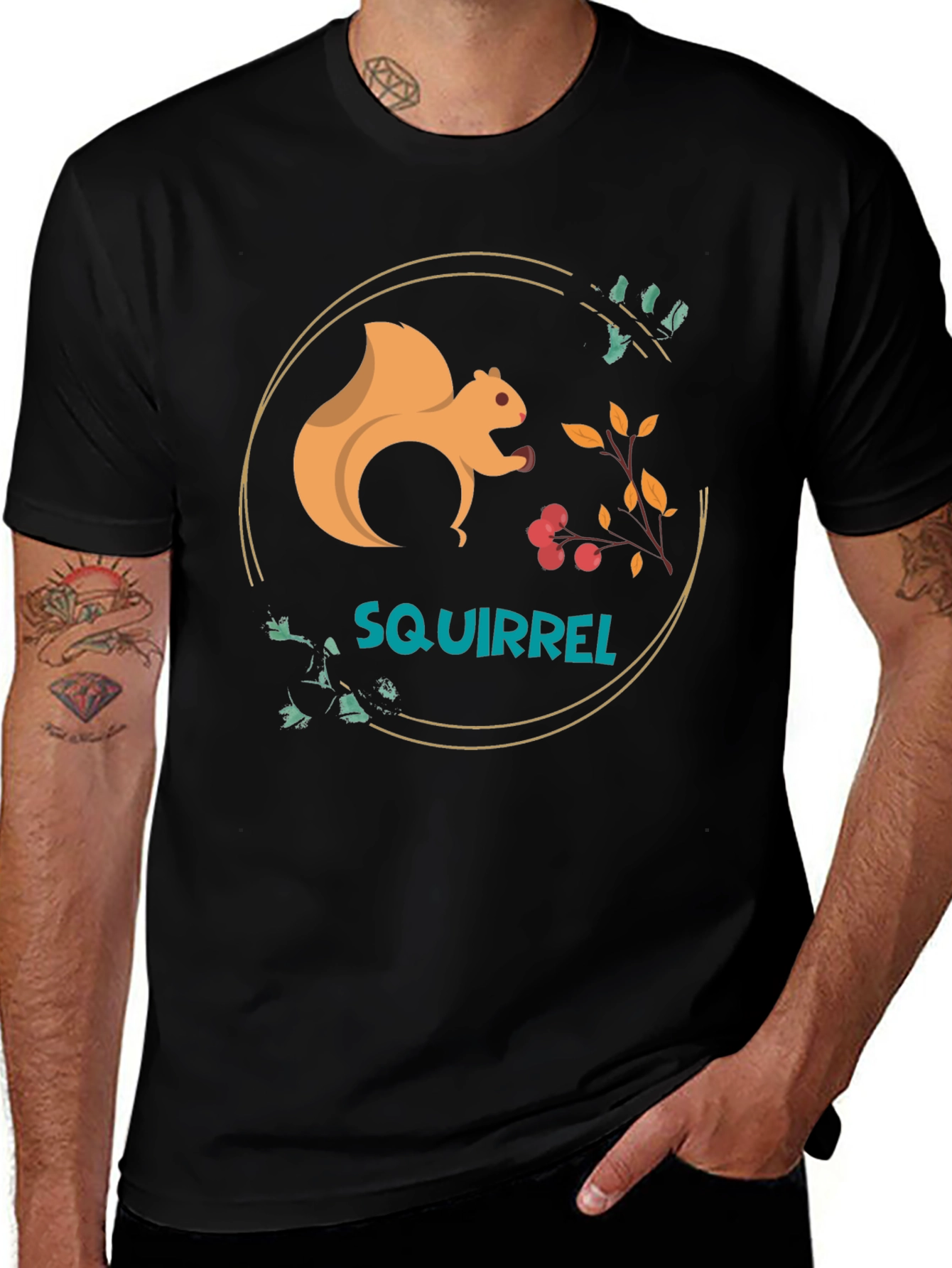 Squirrel Graphic Tee - Black Cotton Blend T-Shirt