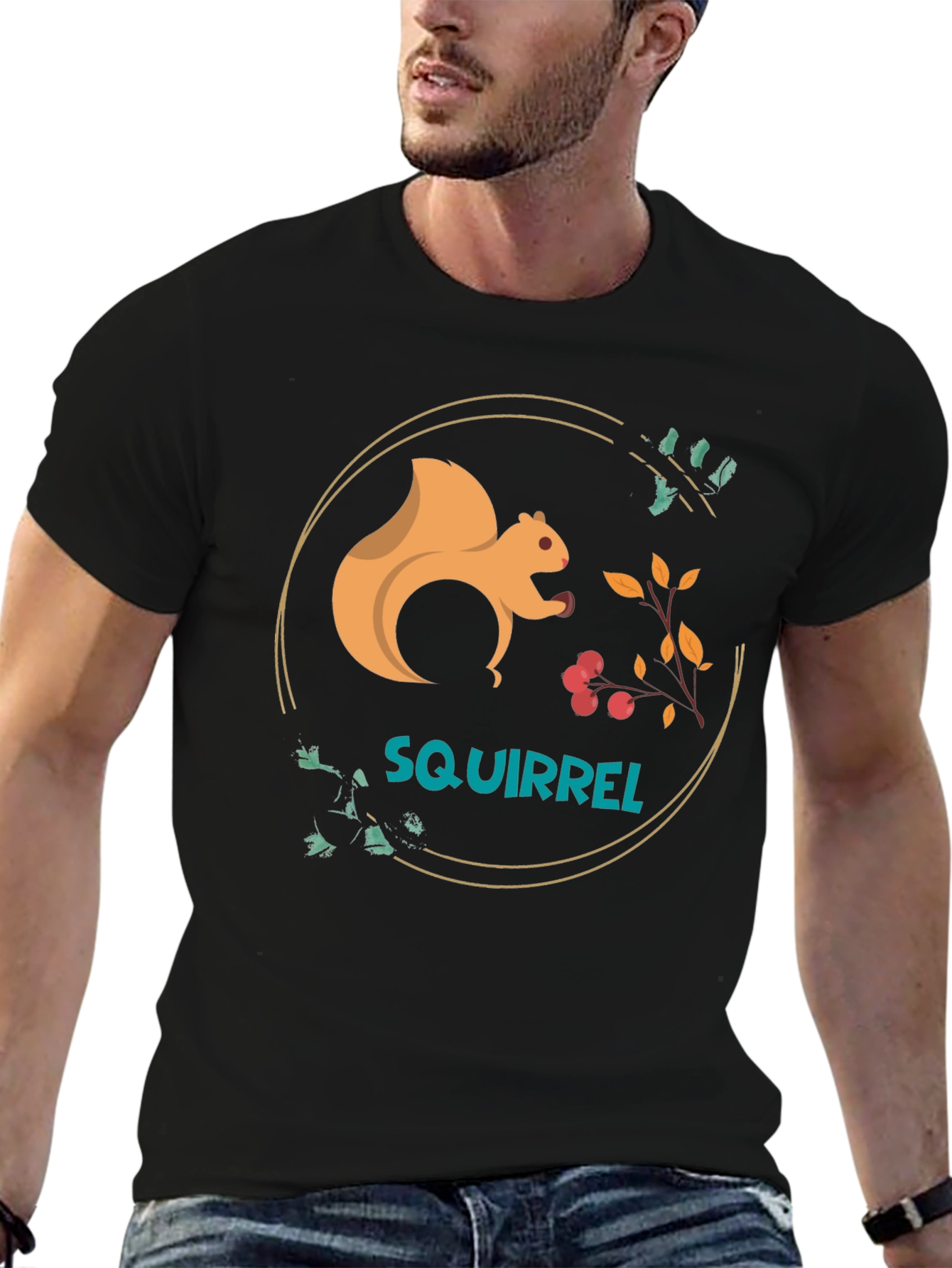 Squirrel Graphic Tee - Black Cotton Blend T-Shirt