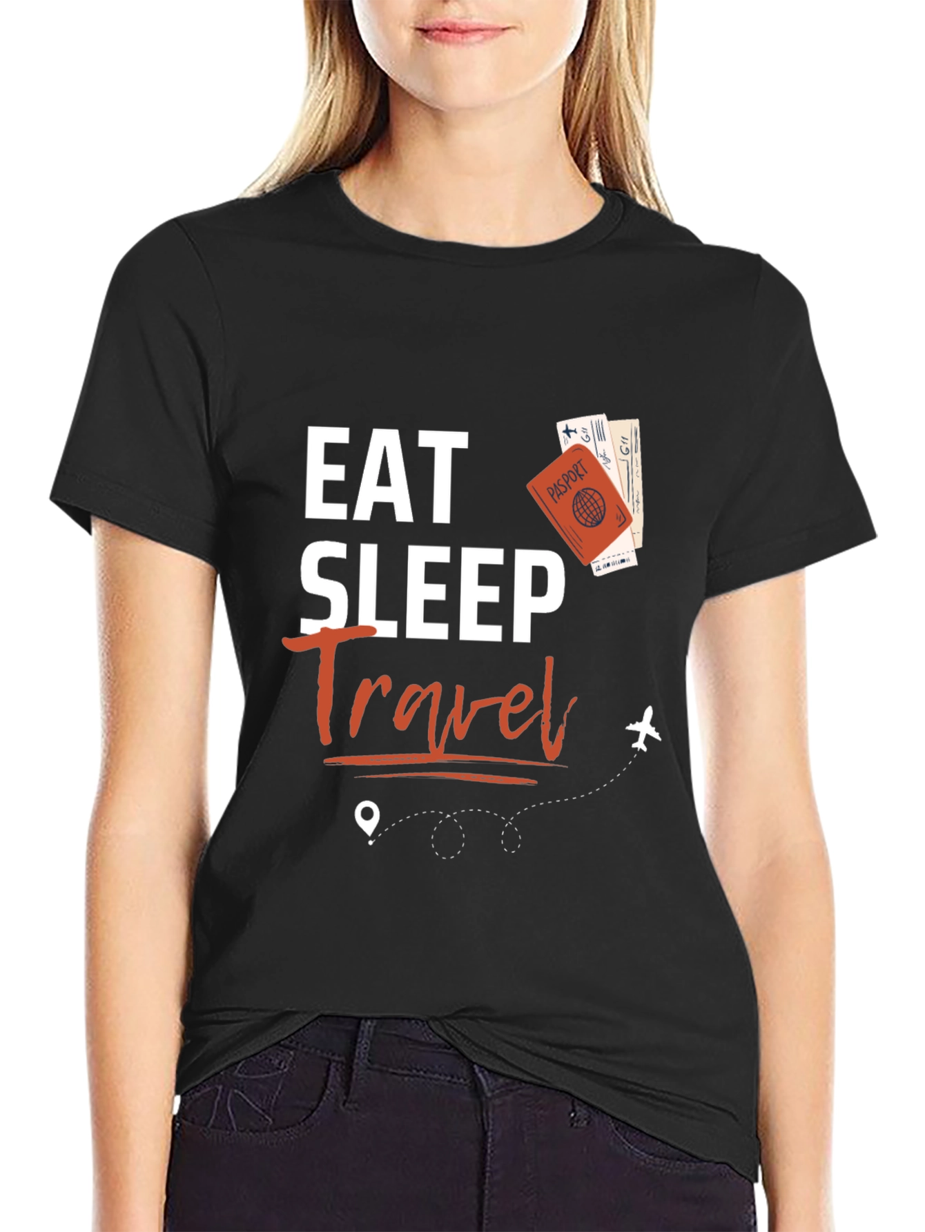 Eat Sleep Travel Black Graphic Tee