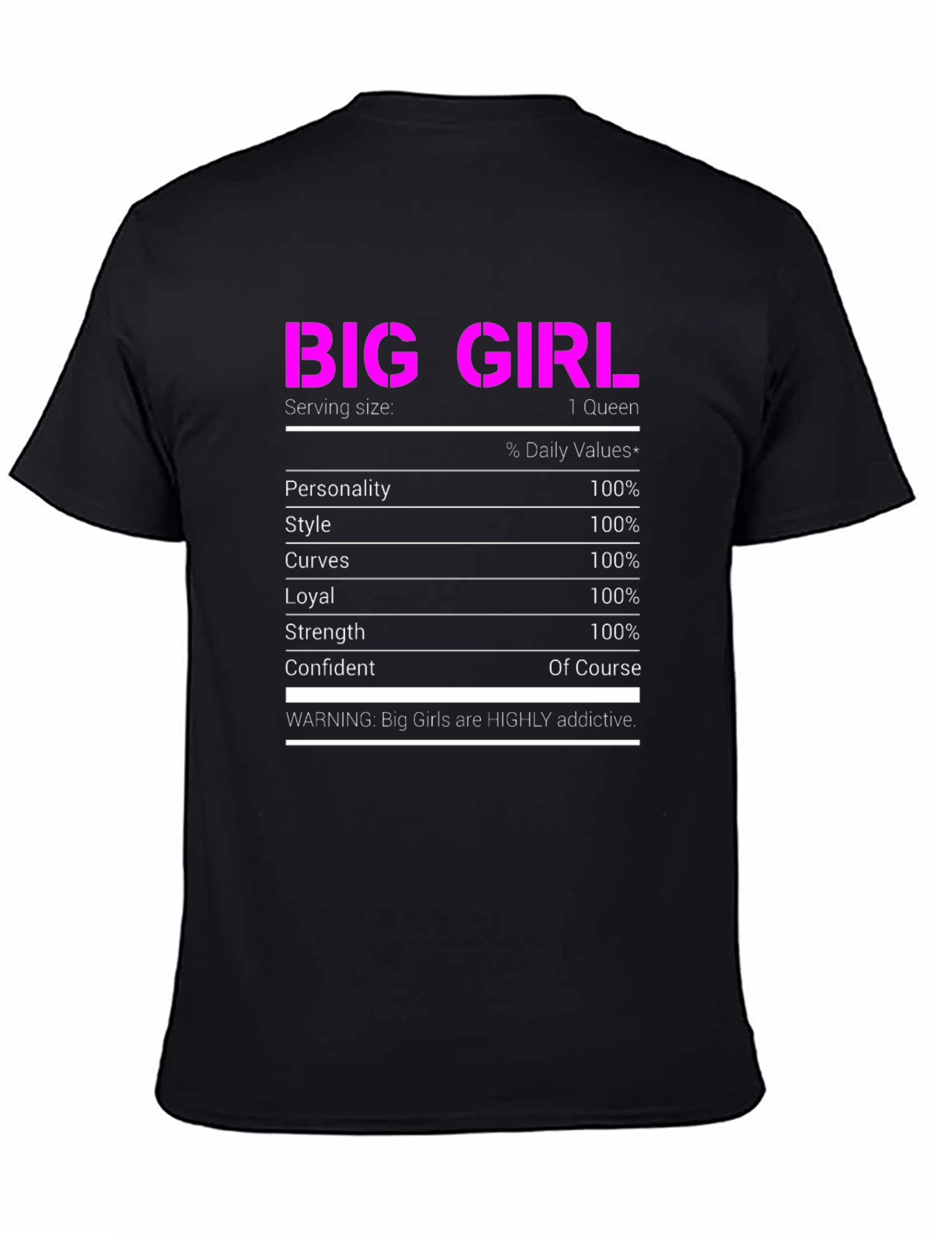 Big Girl Nutrition Facts T-Shirt Funny Novelty Tee