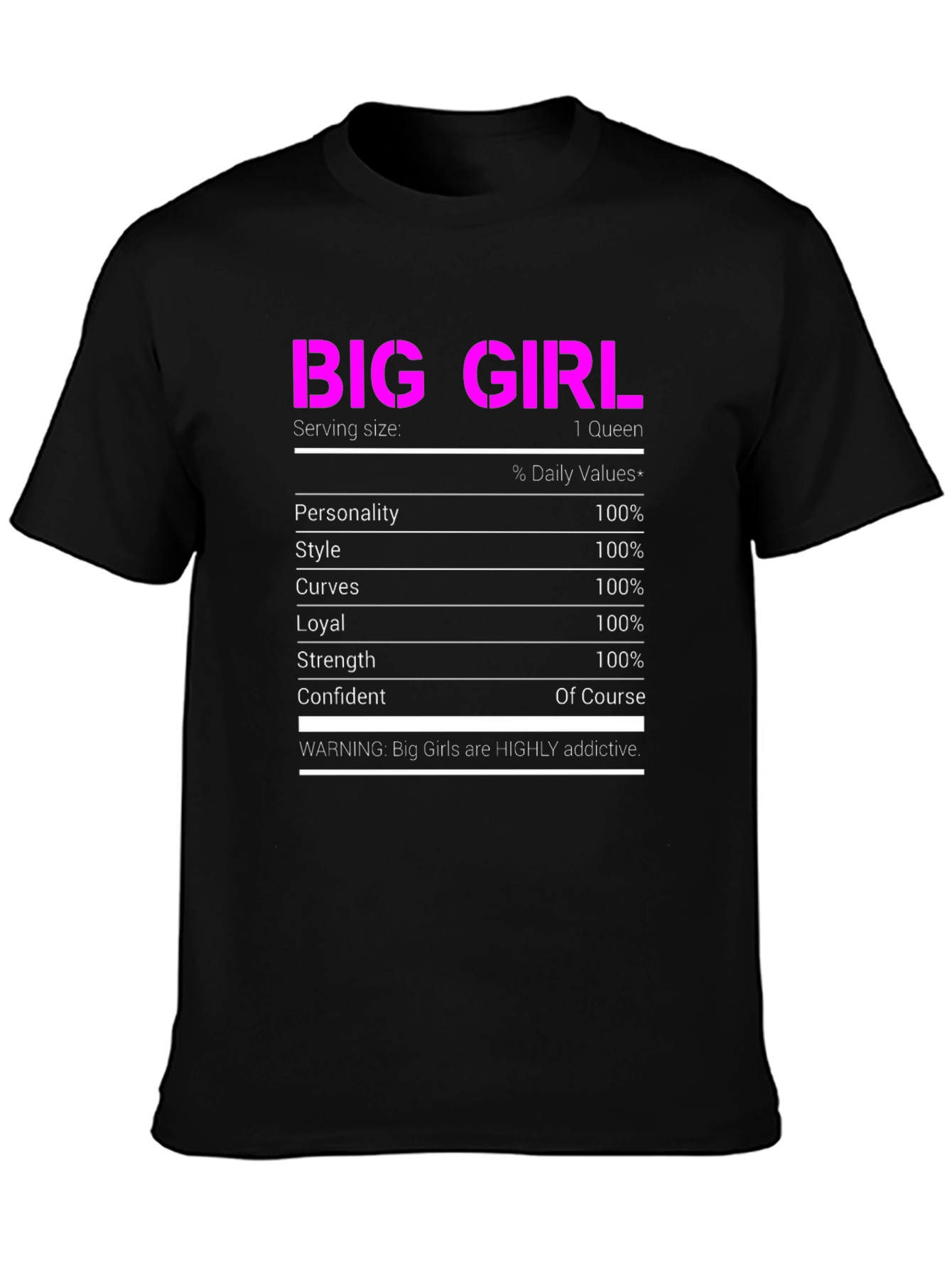 Big Girl Nutrition Facts T-Shirt Funny Novelty Tee