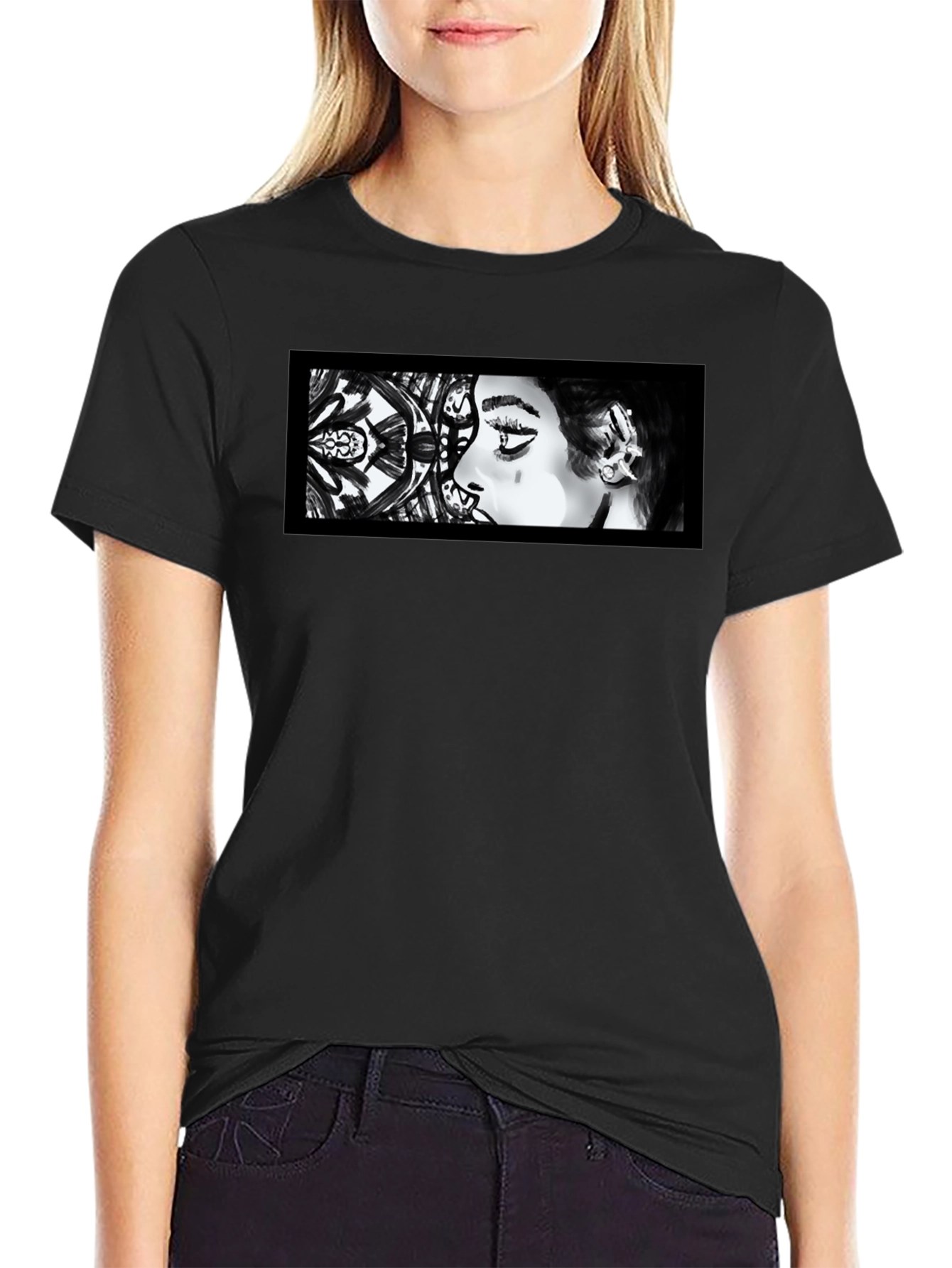 Abstract Woman Graphic Black T-Shirt