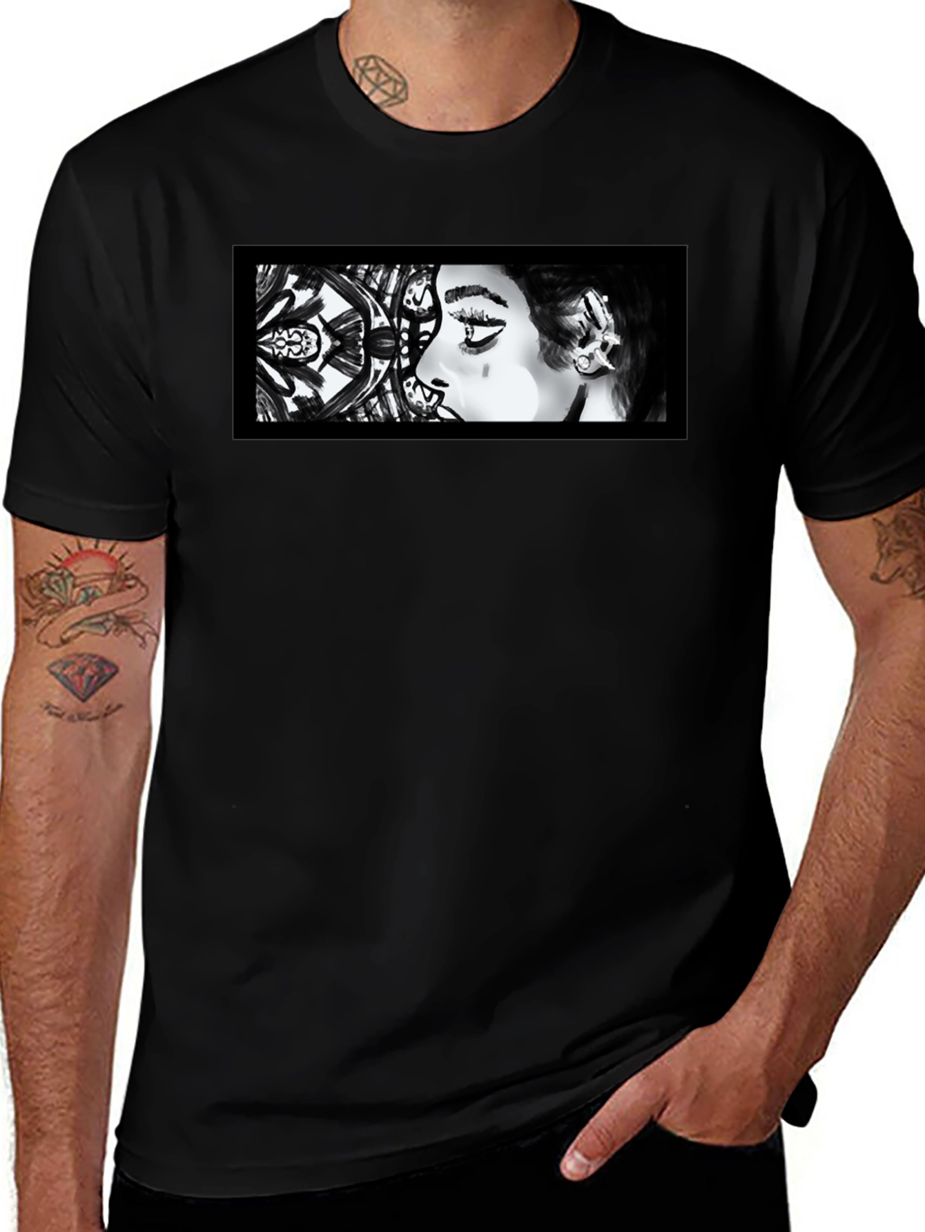 Abstract Woman Graphic Black T-Shirt