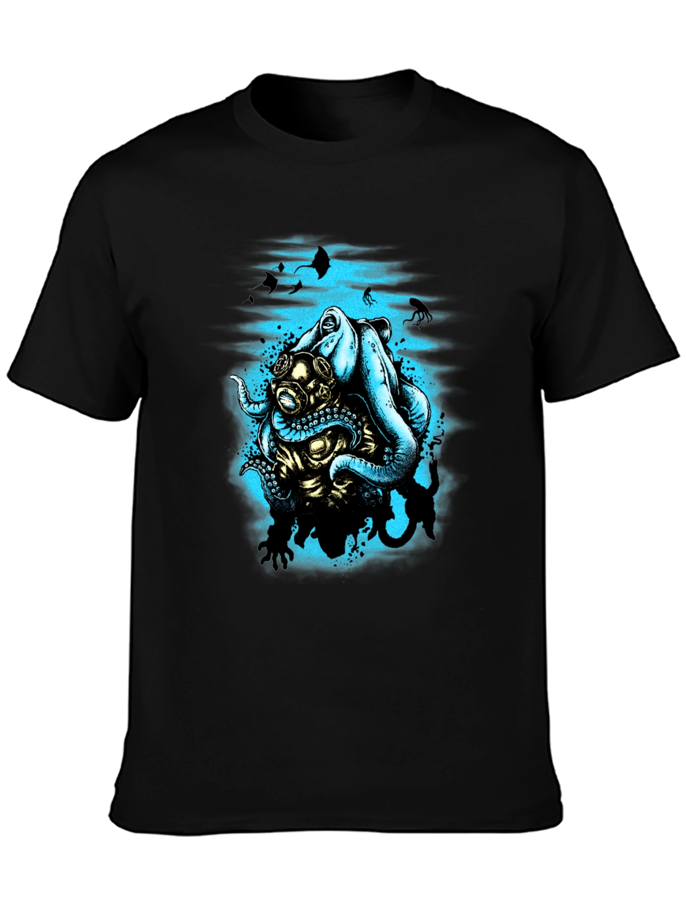 Octopus Diver Graphic T-Shirt - Black Cotton Tee