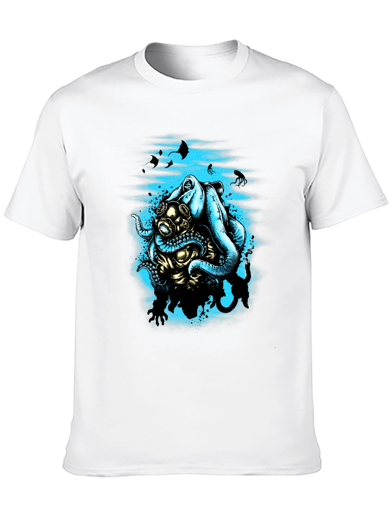 Octopus Diver Graphic T-Shirt - Black Cotton Tee